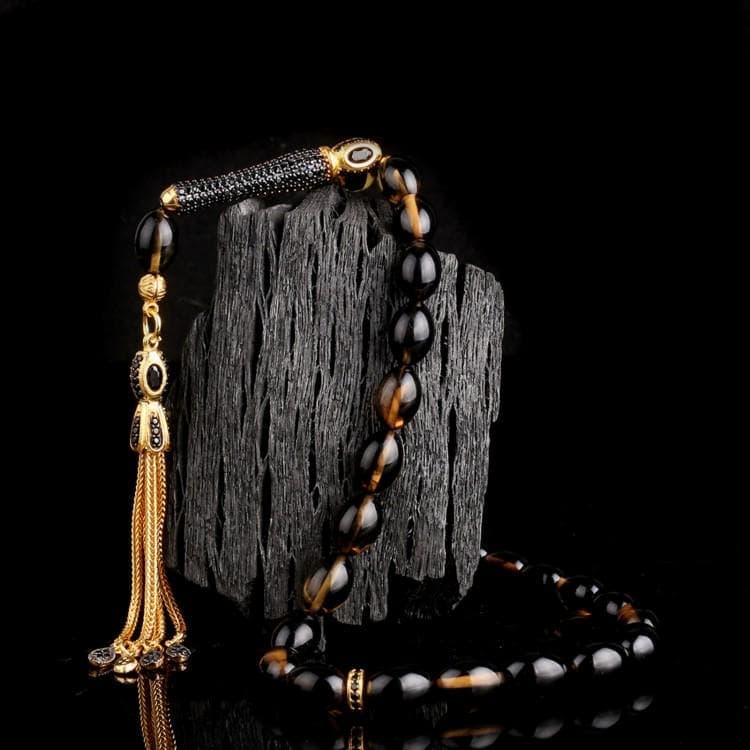 925 Sterling Silver Zircon Stone Tassel Double Color Fire Amber Prayer Beads