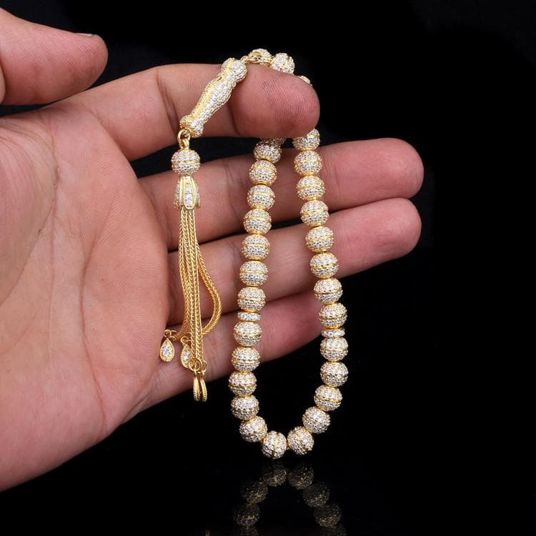 Sterling Silver Tasbeeh: Zircon Islamic Prayer Beads, 33 Beads - image 2