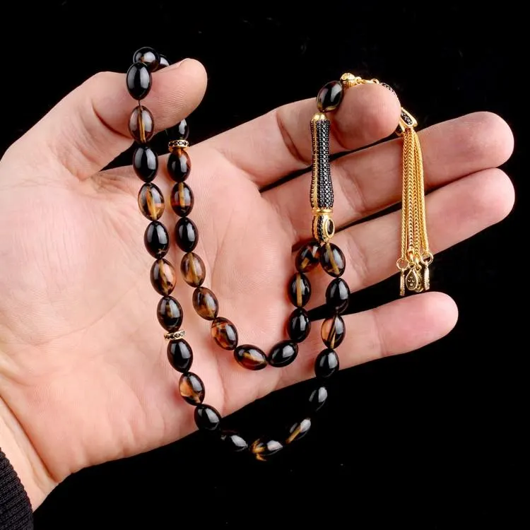 925 Sterling Silver Zircon Stone Tassel Double Color Fire Amber Prayer Beads - image 3
