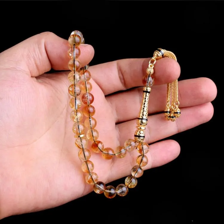 925 Sterling Silver Tasseled Citrine Stone Prayer Beads - image 2