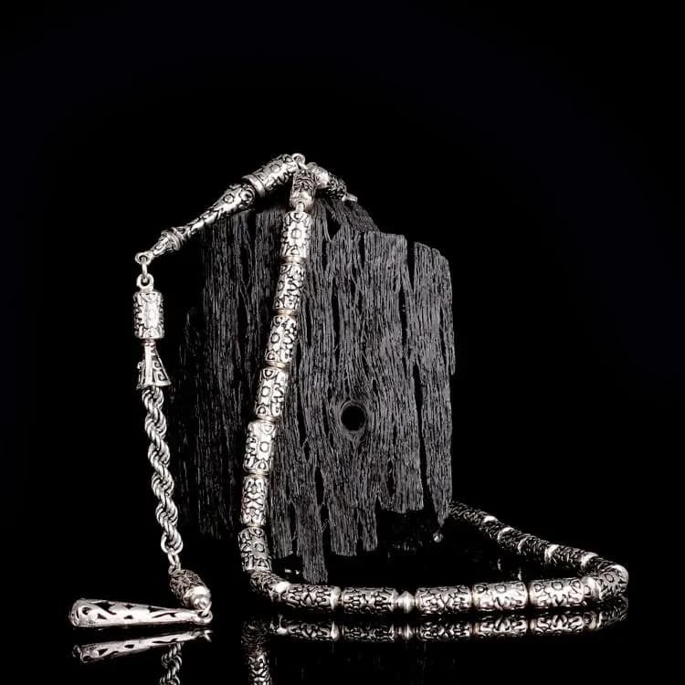 Silver Tasbeeh Prayer Beads: Pen Embroidered Islamic Gift - image 3