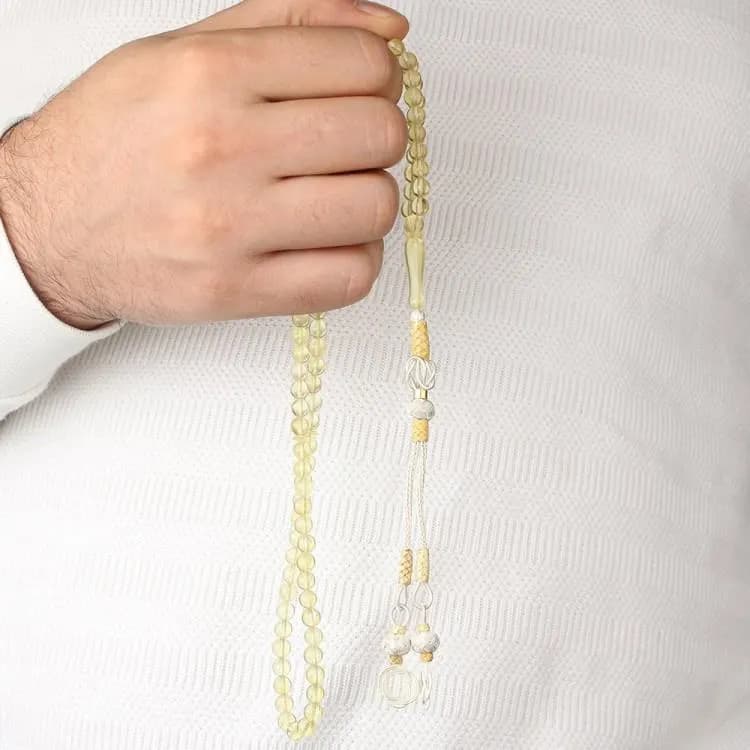99 Amber Prayer Beads | Islamic Gift with Silver Tassel - image 3