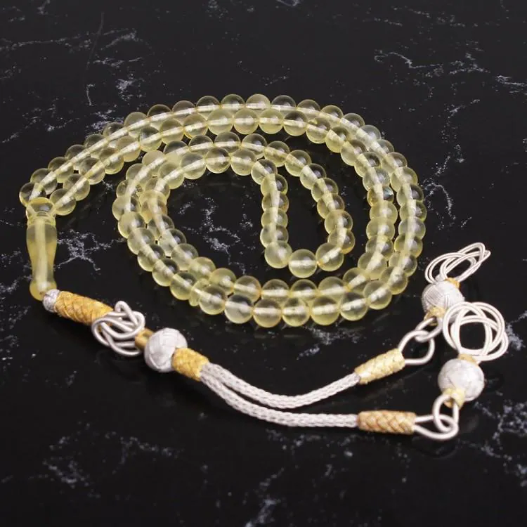 99 Amber Prayer Beads | Islamic Gift with Silver Tassel