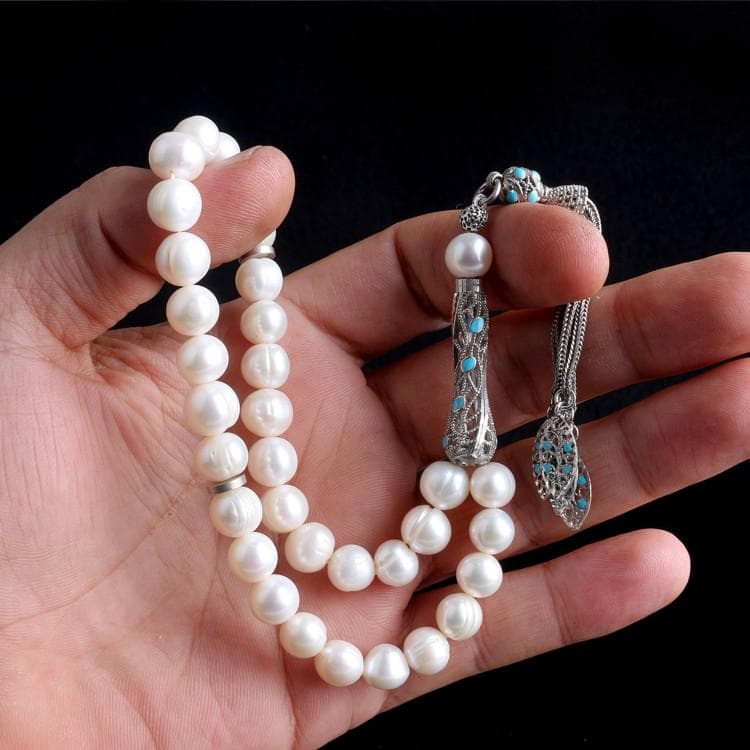 Silver Pearl Tasbeeh: Islamic Prayer Beads, Luxury Rosary - image 4