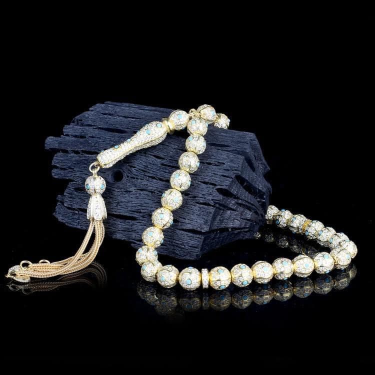 Sterling Silver Tasbeeh: Zircon Islamic Prayer Beads, Luxury Gift