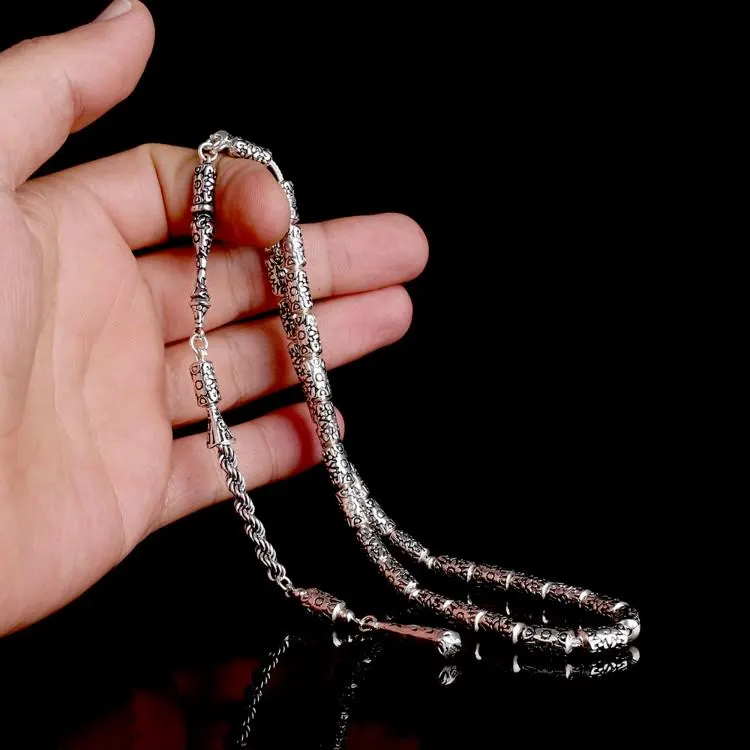 Silver Tasbeeh Prayer Beads: Pen Embroidered Islamic Gift - image 4