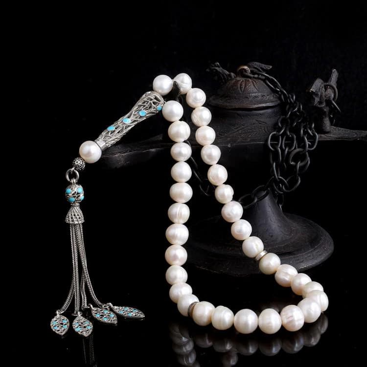 Silver Pearl Tasbeeh: Islamic Prayer Beads, Luxury Rosary