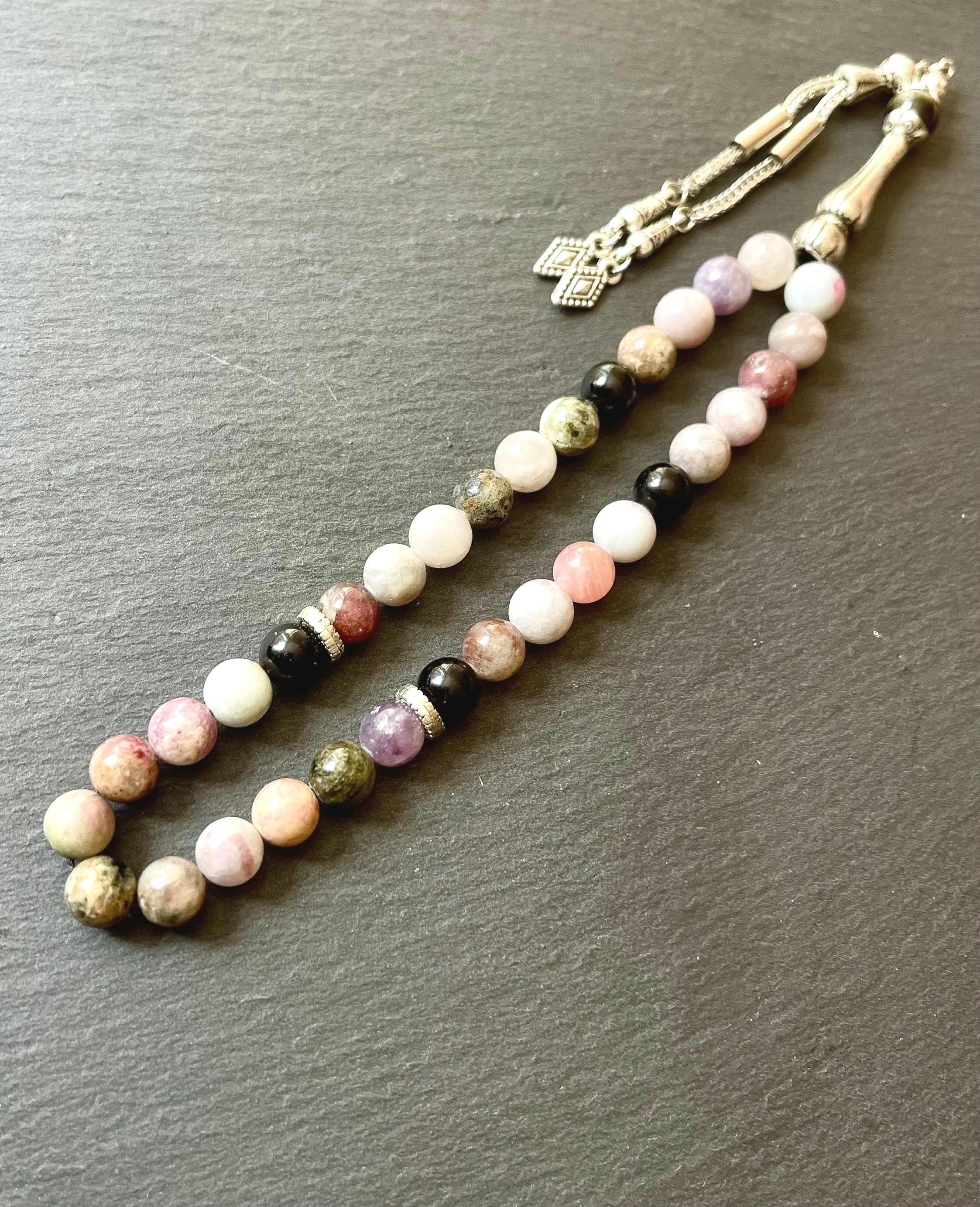 Agate Islamic Prayer Beads | Mixed Gemstone Tasbih | Muslim Rosary | 33-Bead - image 3