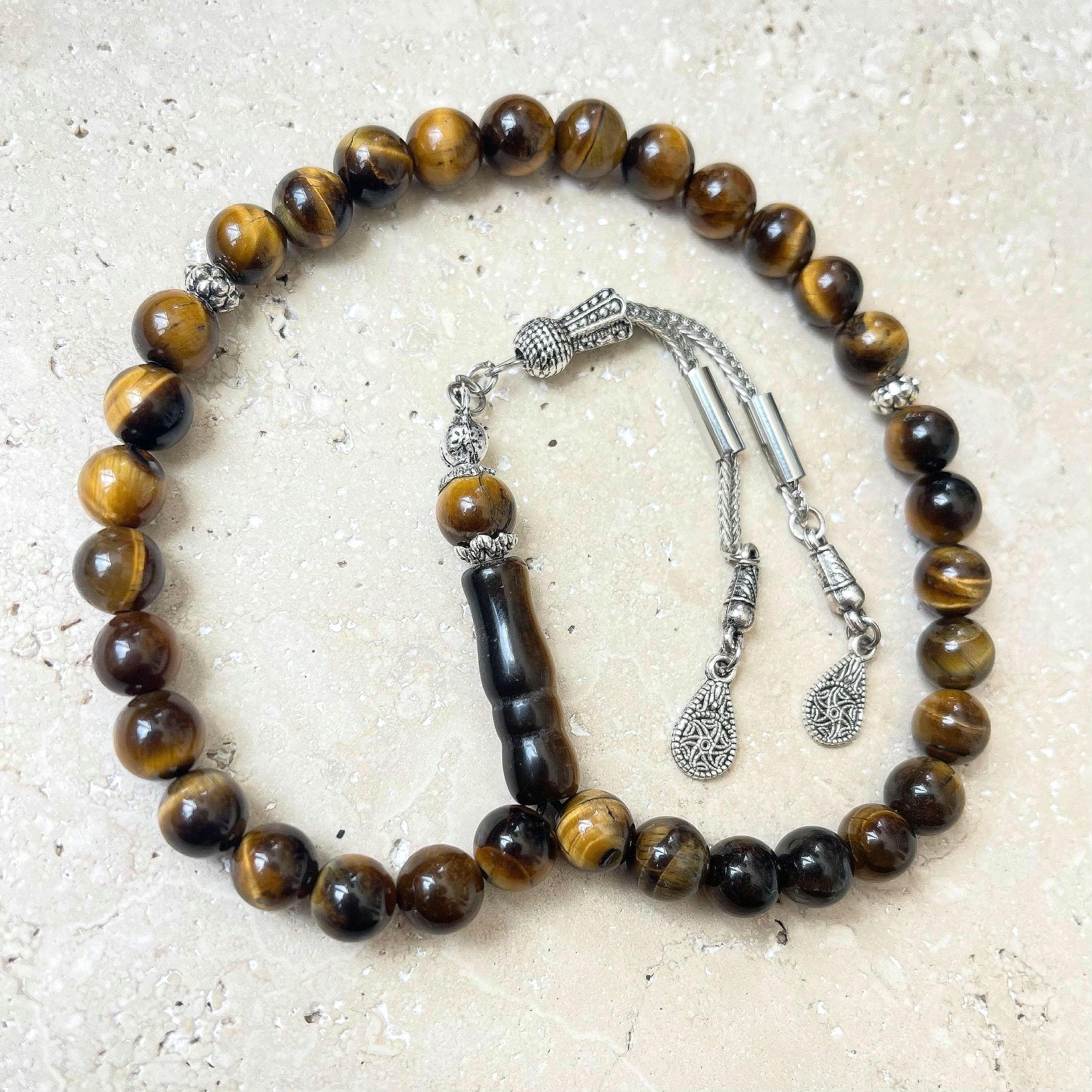 Brown Tiger Eye Islamic Prayer Beads | 33-Bead Gemstone Tasbih | Muslim Rosary | Misbaha - image 4