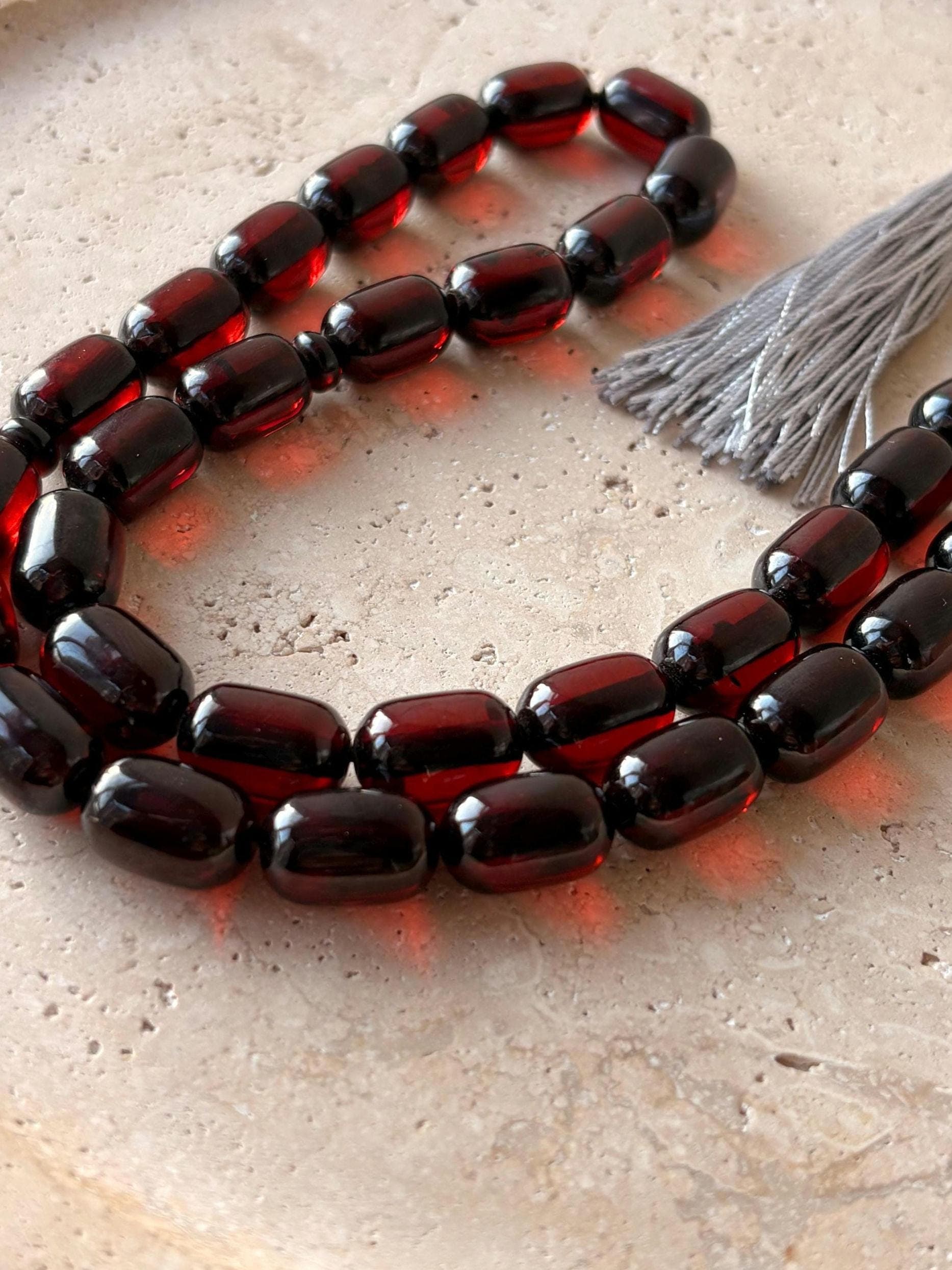 Handmade Pressed Amber Islamic Prayer Beads | 33-Bead Tasbih Misbaha - image 5