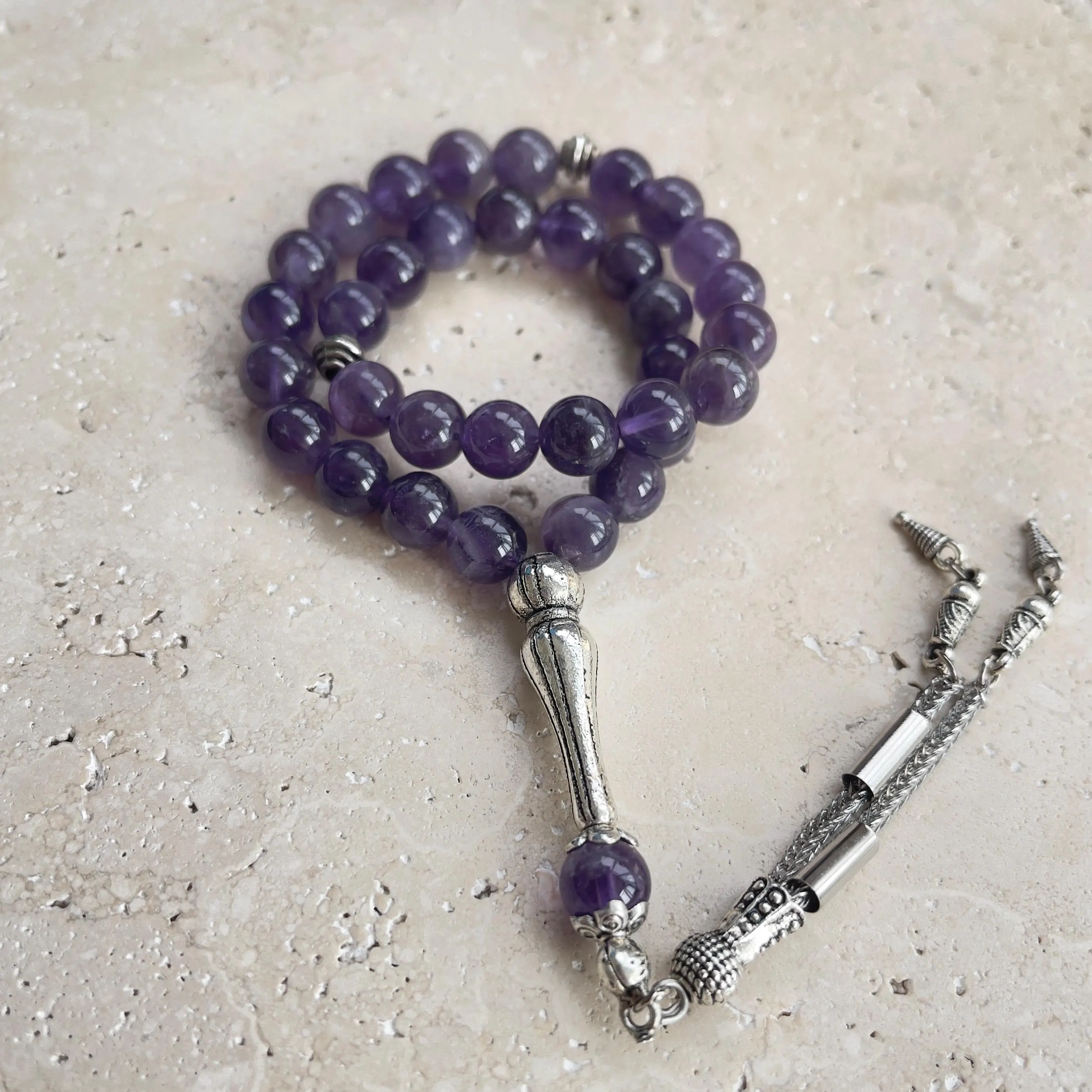 Amethyst Islamic Prayer Beads: 33-Bead Gemstone Tasbih, Muslim Gift - image 3
