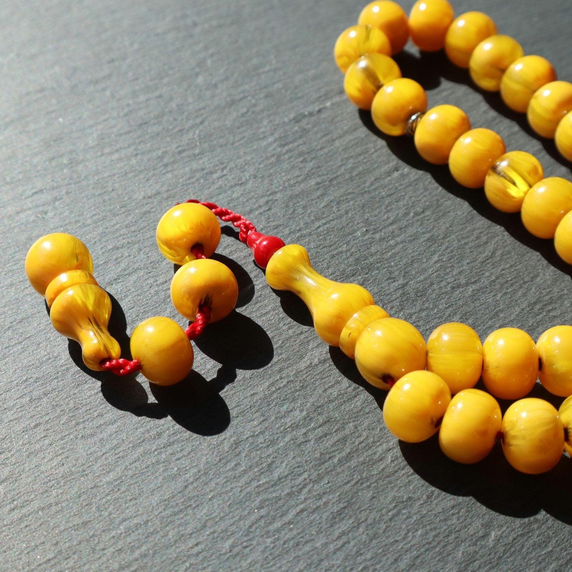 Pressed Amber Faturan Resin Prayer Beads: 33 Bead Islamic Tasbih Rosary - image 4