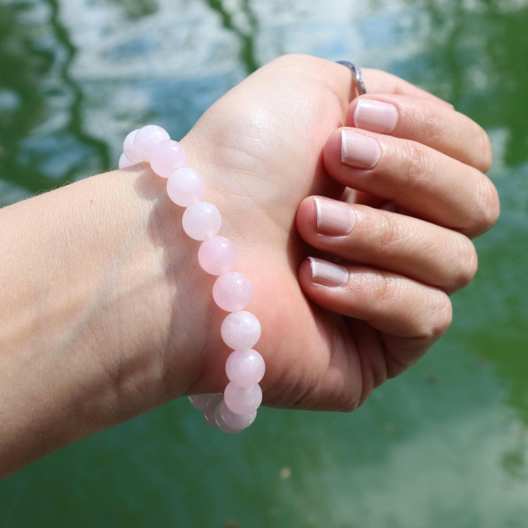 Natural Rose Quartz Beaded Bracelet, 8mm Gemstone, Minimalist Handmade Jewelry