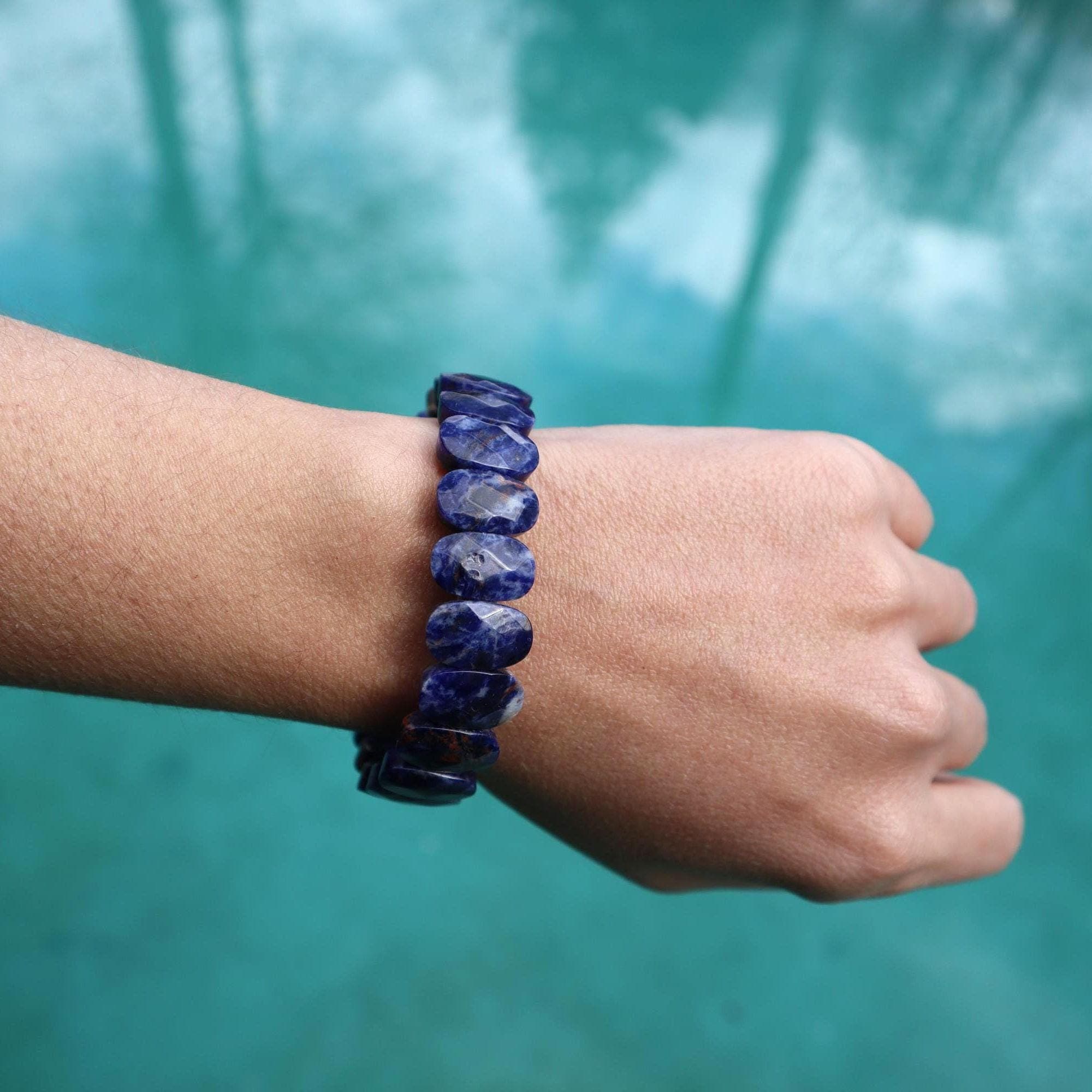 Natural Sodalite Beaded Bracelet, Blue Gemstone Crystal Jewelry, Handmade Chic Style - image 4
