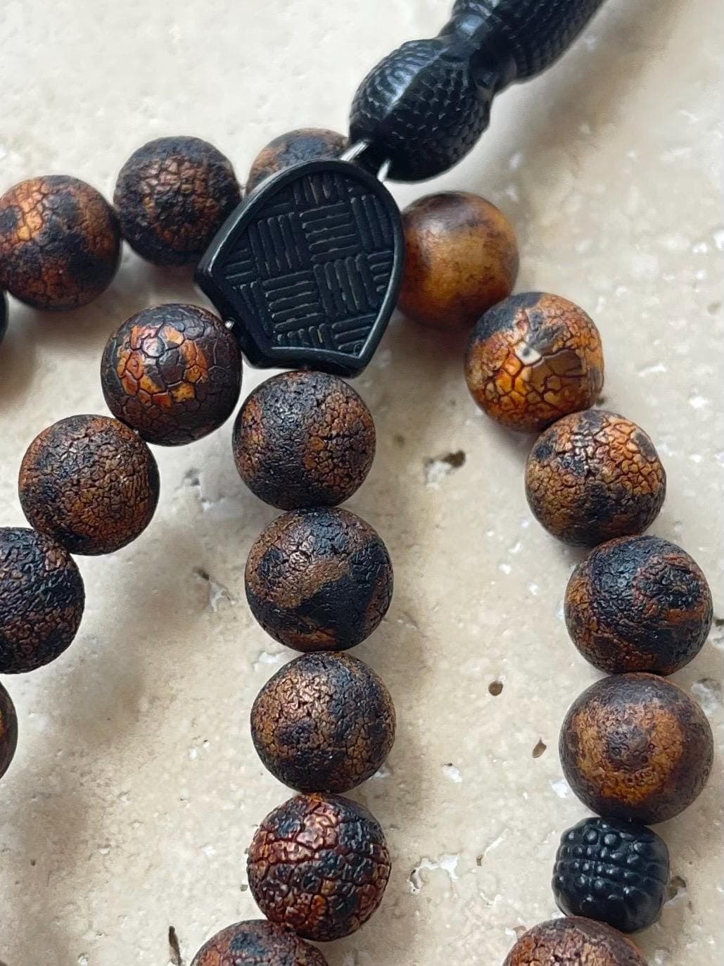 Tibet Agate Tasbih | Islamic Prayer Beads | 33 Bead Muslim Rosary | 8 mm - image 3