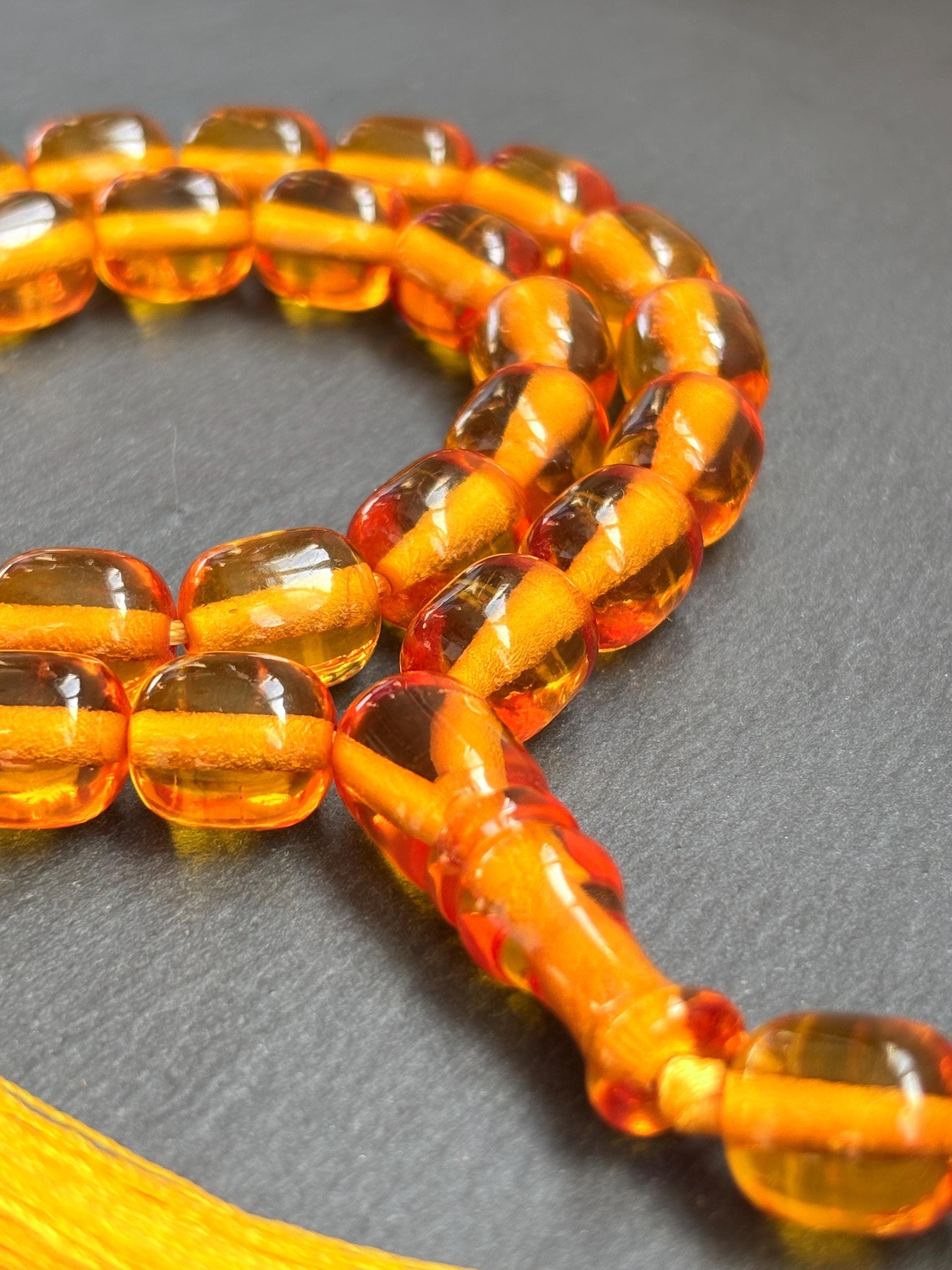 Pressed Amber Tasbih 33 Beads Light Yellow | Misbaha Prayer Beads | Islamic Gift