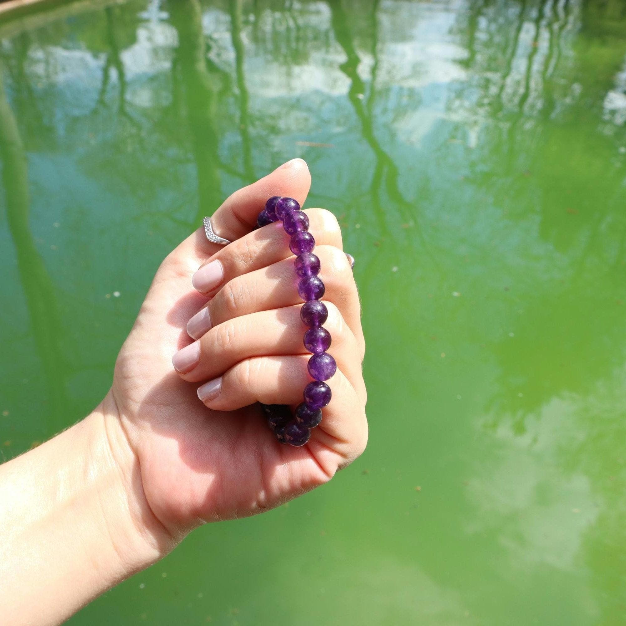 Natural Amethyst Beaded Bracelet: Minimalist 8mm Gemstone Jewelry - image 5