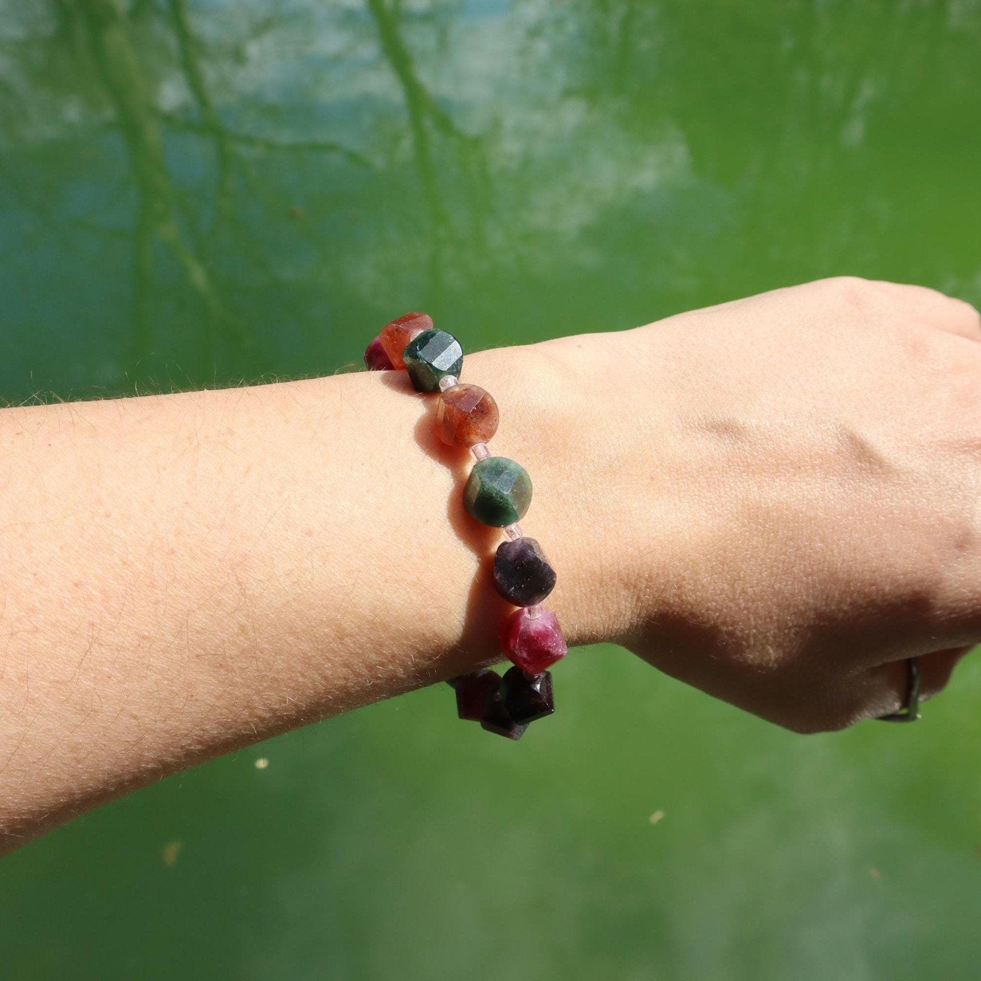 Multicolor Natural Quartz Beaded Bracelet – Minimalist Gemstone Jewelry
