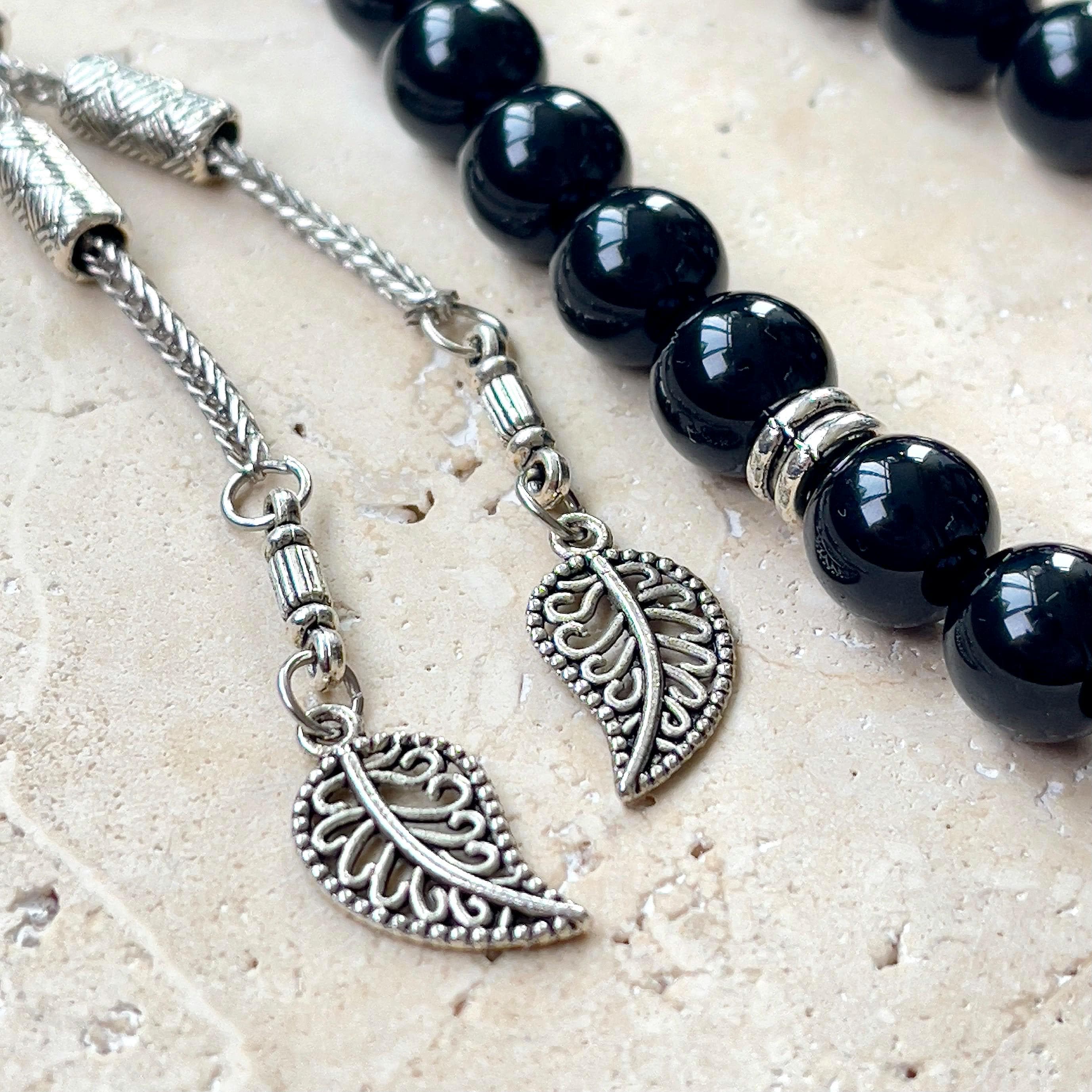 Black Onyx Islamic Prayer Beads: 33-Bead Gemstone Tasbih | 10 mm