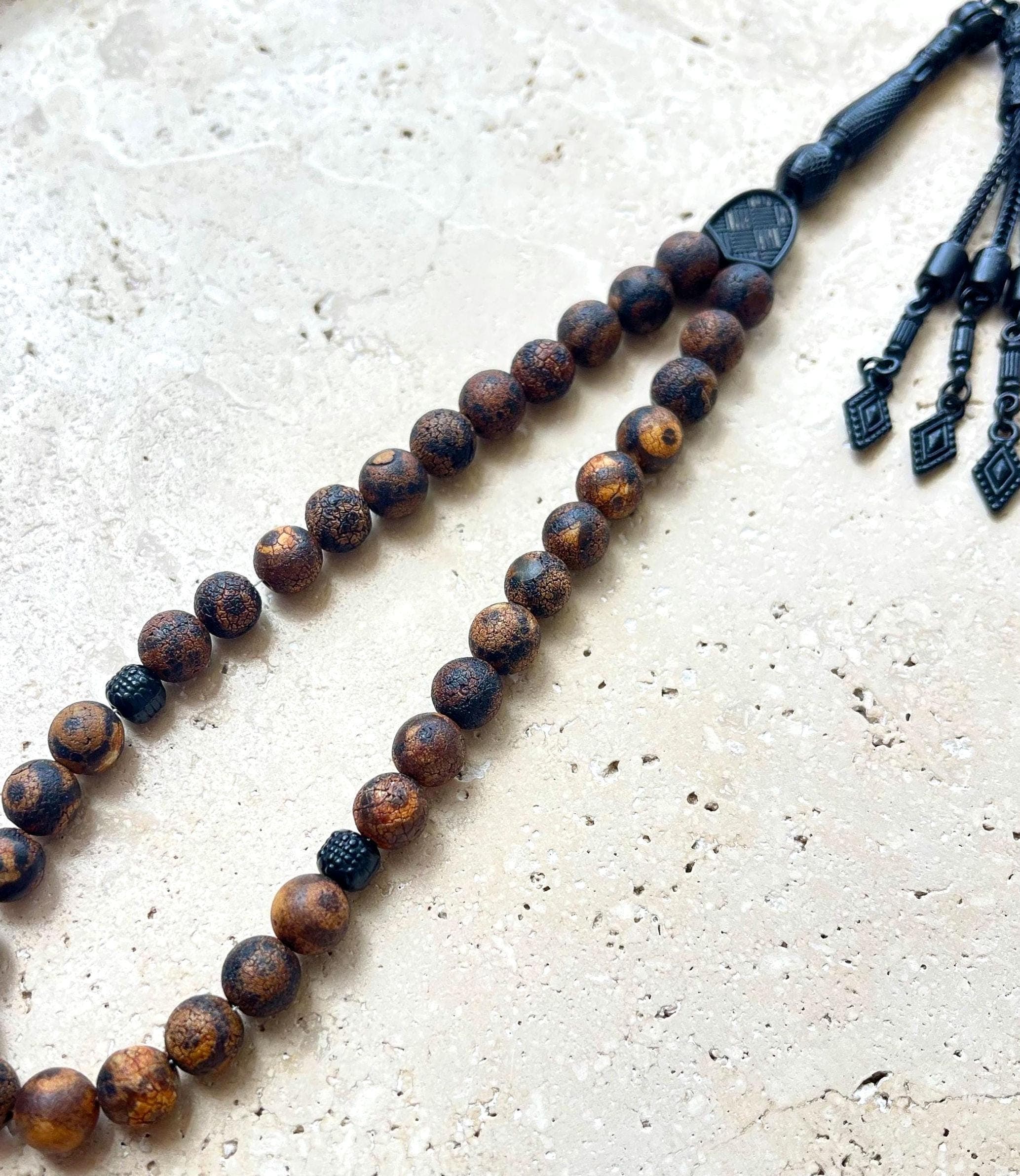 Tibet Agate Tasbih | Islamic Prayer Beads | 33 Bead Muslim Rosary | 8 mm