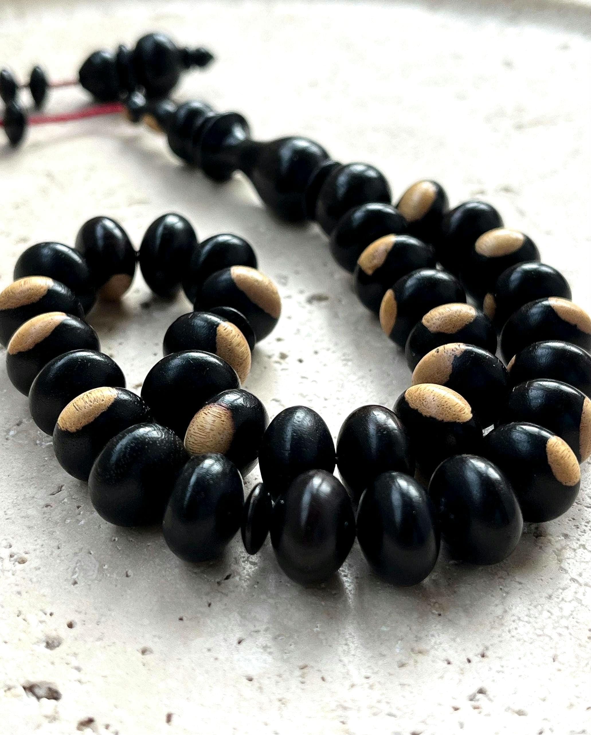 Ebony Wood Islamic Prayer Beads 33 | Hand-Carved Tasbih | 8×12 mm