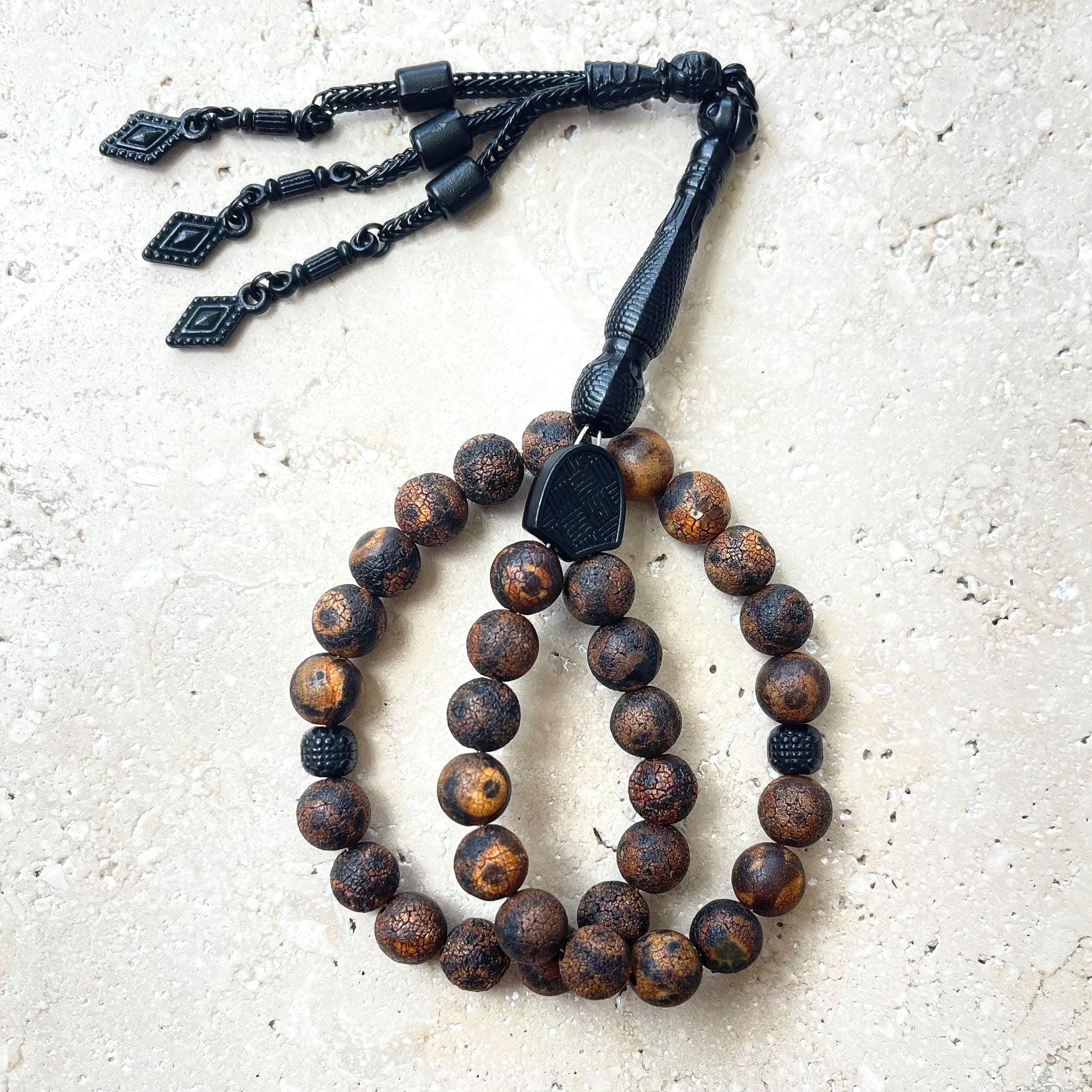 Tibet Agate Tasbih | Islamic Prayer Beads | 33 Bead Muslim Rosary | 8 mm - image 4
