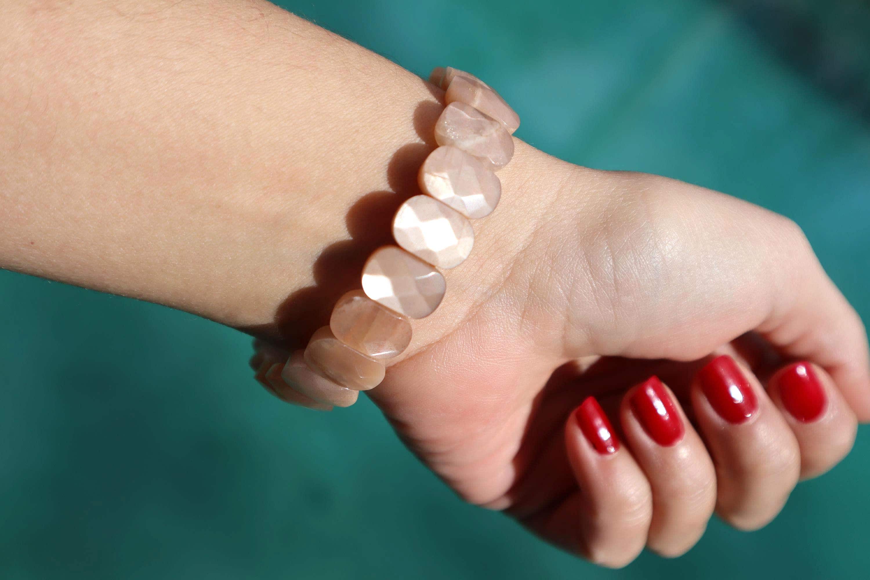 Champagne Moonstone Gemstone Bracelet, Natural Earthy Tones Jewelry