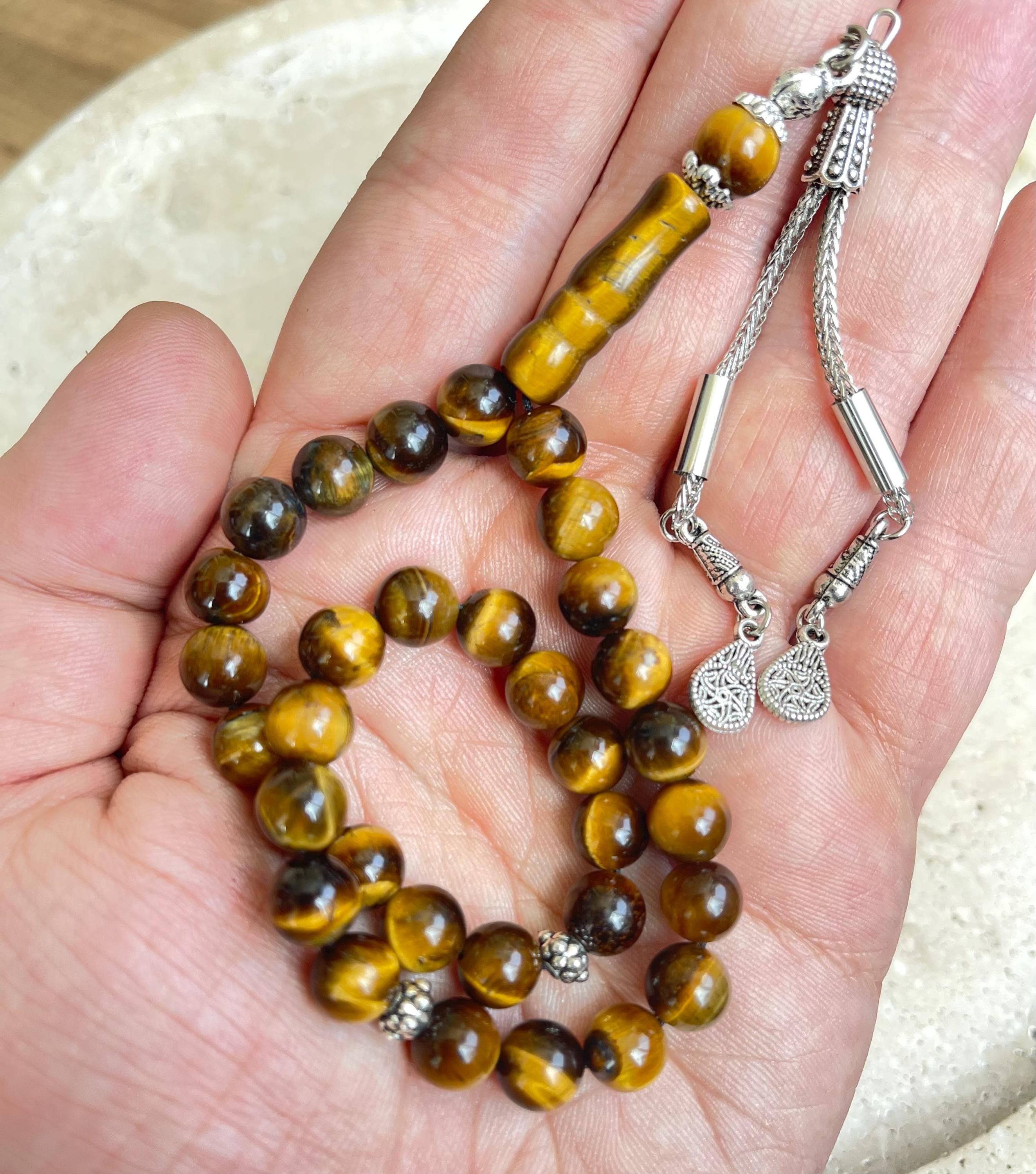 Brown Tiger Eye Islamic Prayer Beads: 33-Bead Gemstone Tasbih - image 4