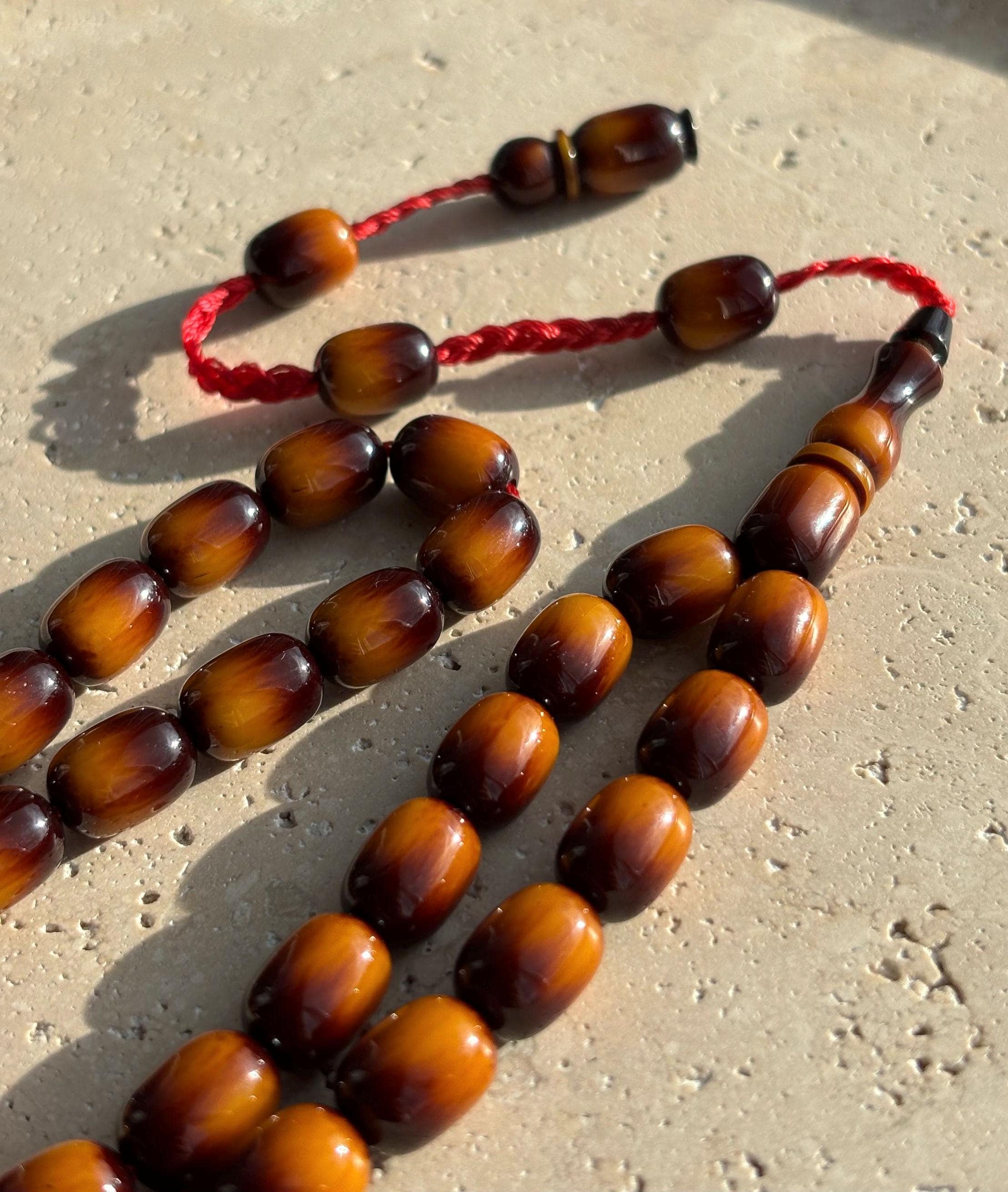 33 Bead Striped Pressed Amber Tasbih – Golden Honey Islamic Prayer Beads, Misbaha - image 5