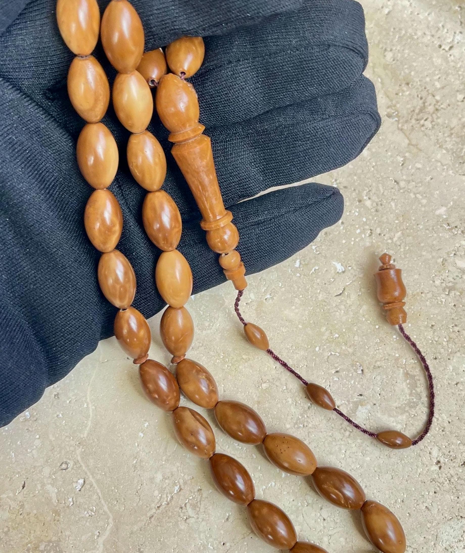 Hand-Carved Kuka Wood Prayer Beads: Islamic Tasbih 33, 9x15mm - image 4