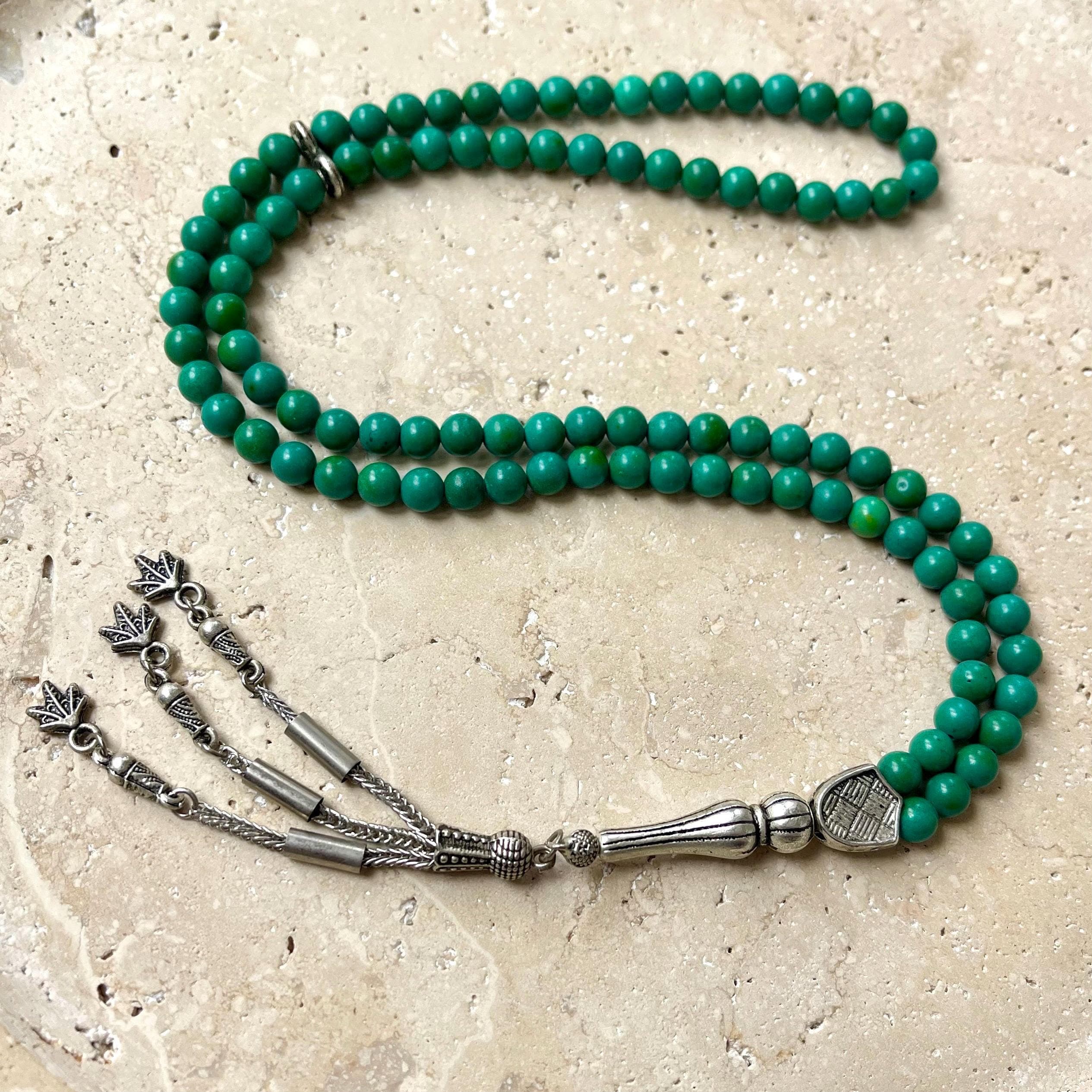 Green Turquoise Islamic Prayer Beads: 99-Bead Gemstone Tasbih - image 4