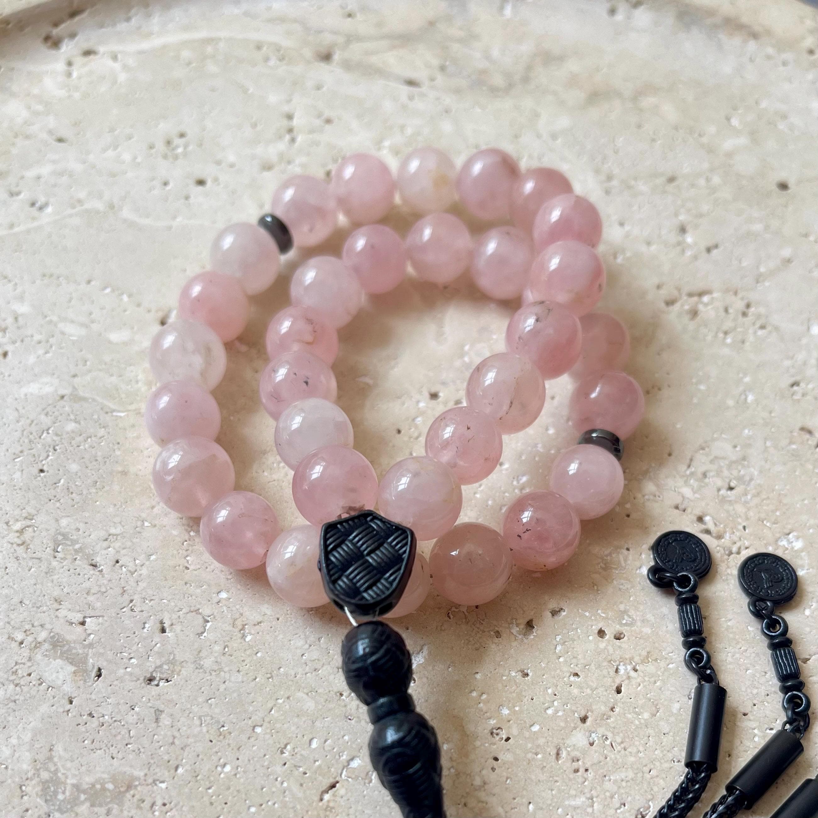 Pink Quartz Islamic Prayer Beads: 33-Bead Tasbih Misbaha - image 4