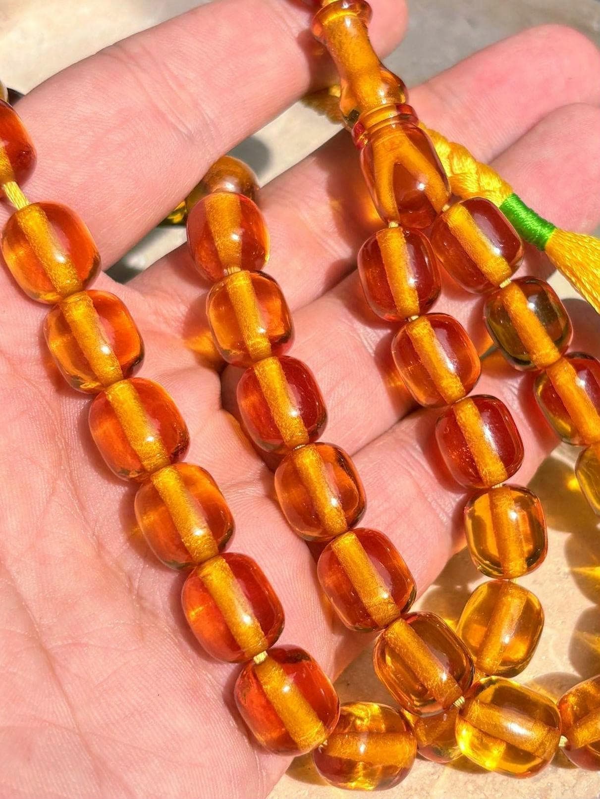 Pressed Amber Tasbih 33 Beads Light Yellow | Misbaha Prayer Beads | Islamic Gift - image 5