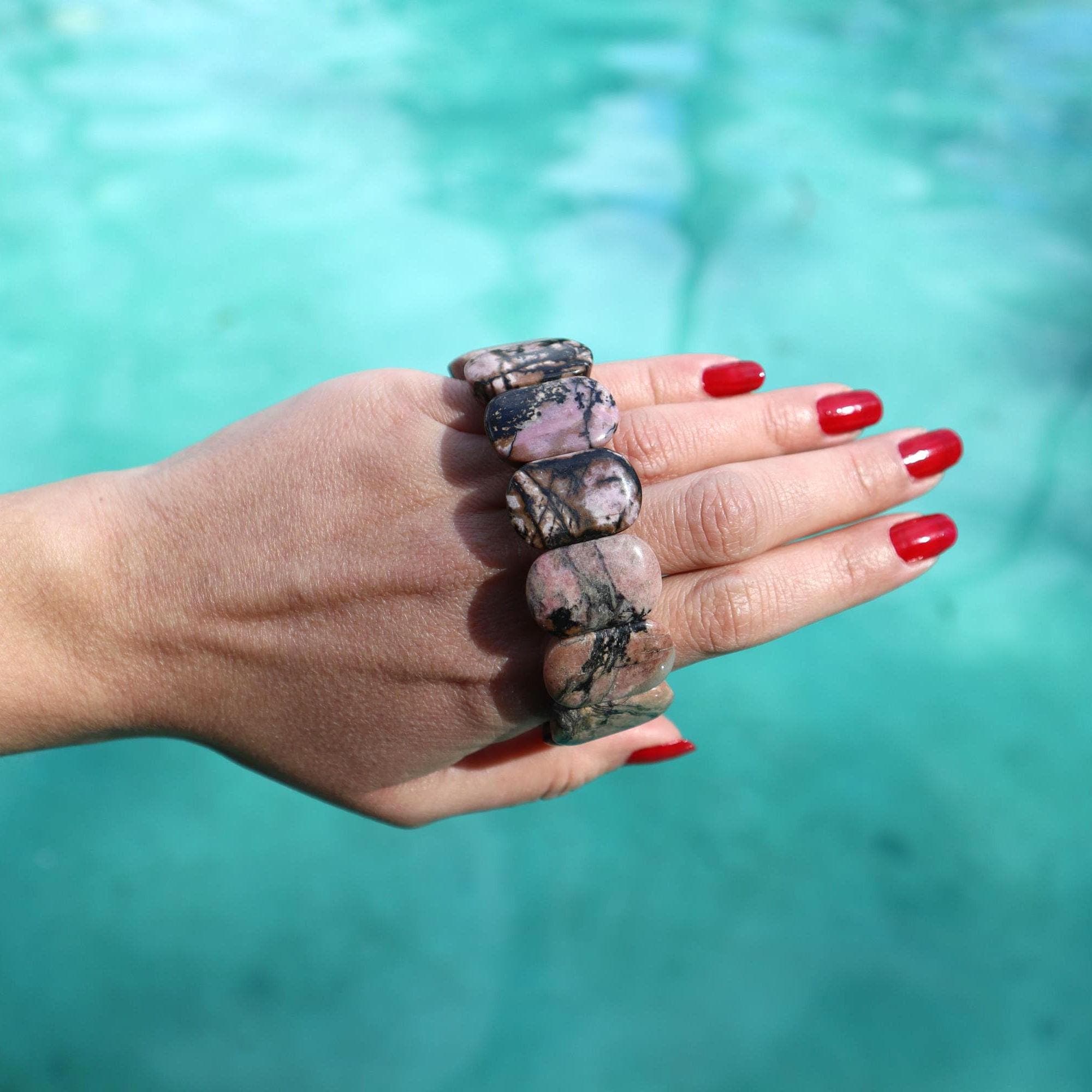 Natural Rhodonite Bracelet, Pink Black Gemstone Bead Bracelet, Minimal Stone Jewelry - image 5