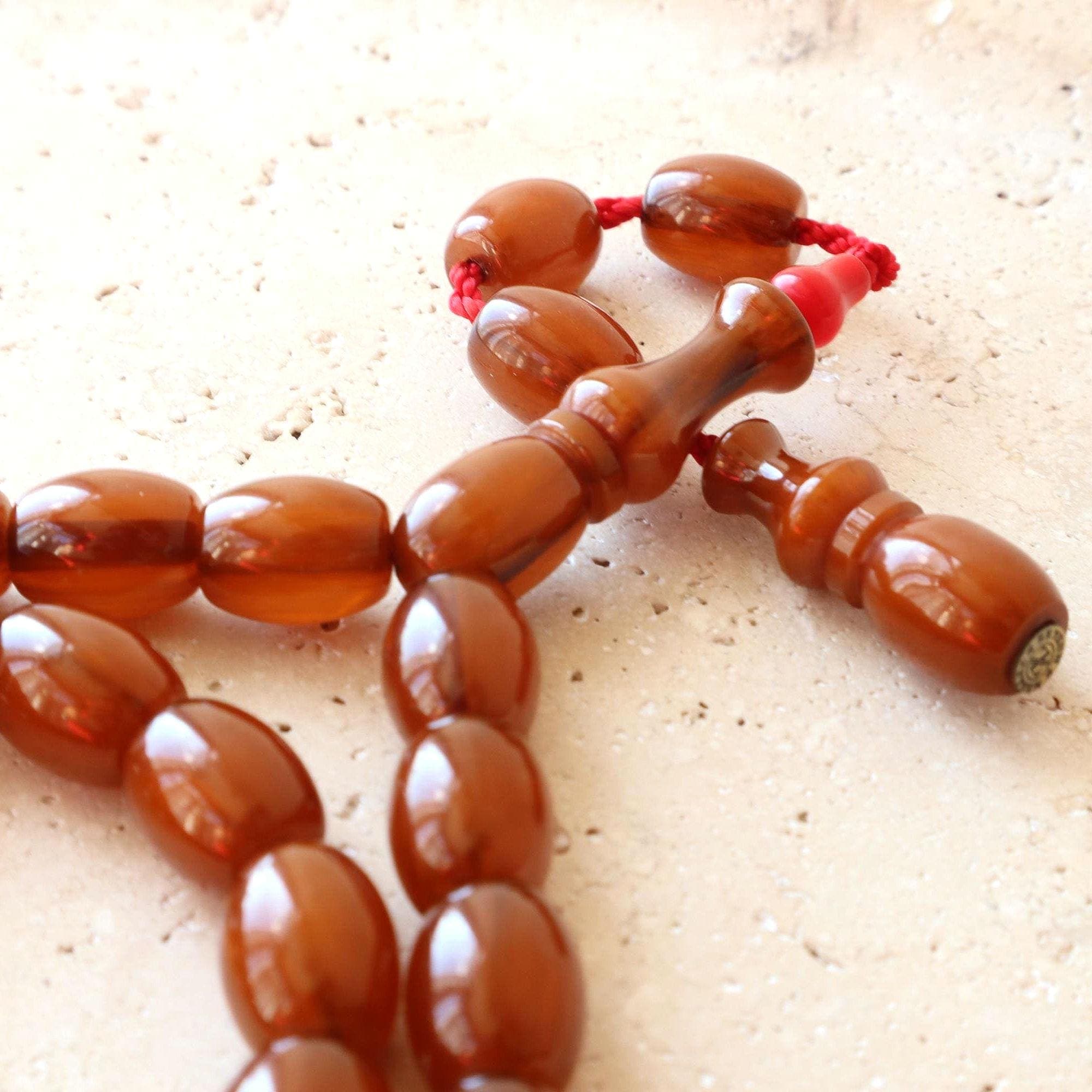 Pressed Amber Prayer Beads | 33-Bead Tasbih | Brown Resin Misbaha | Handmade Islamic Rosary - image 3