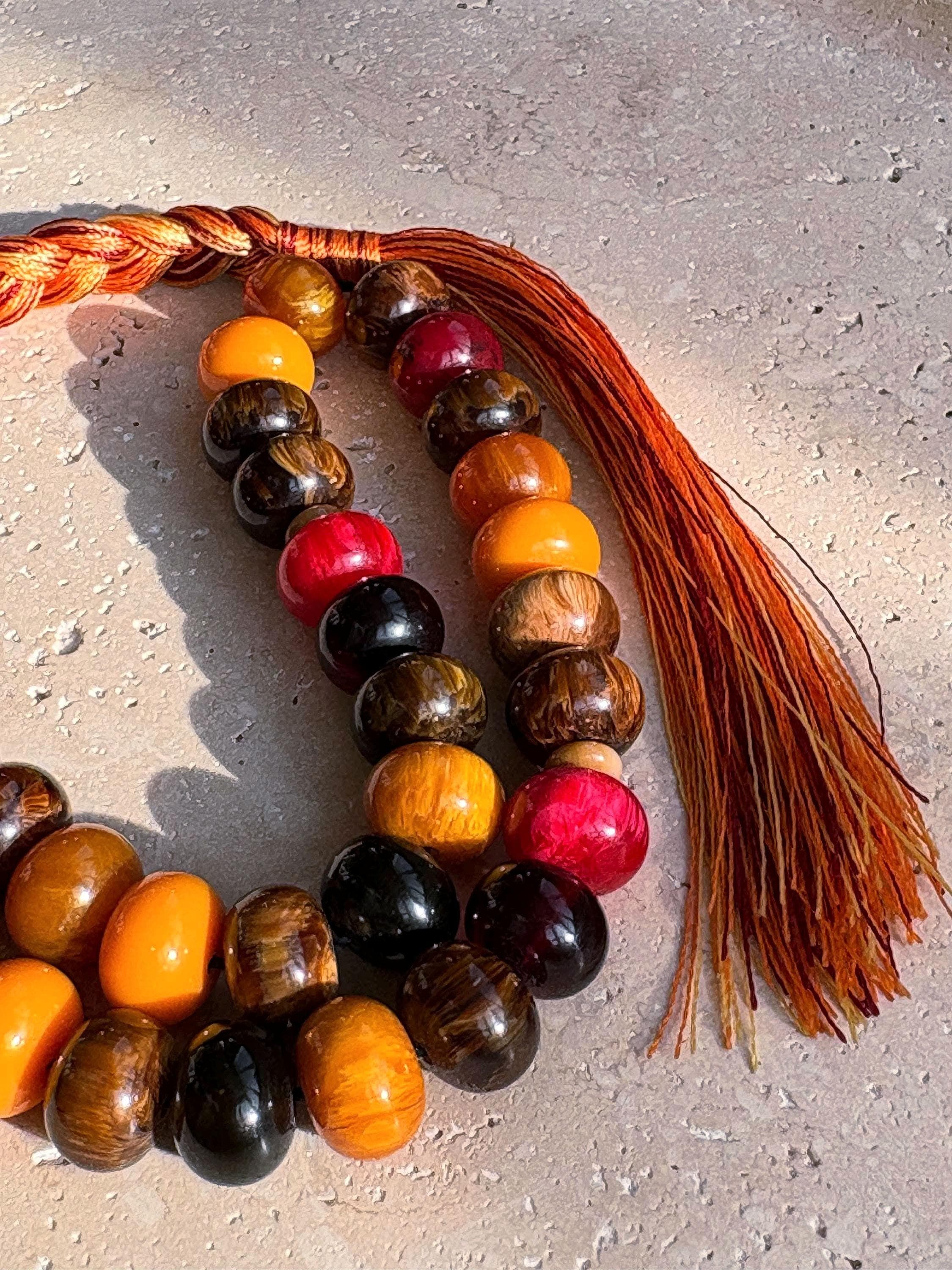 Colorful Pressed Amber Prayer Beads | Handmade 33-Bead Tasbih | Islamic Misbaha - image 3