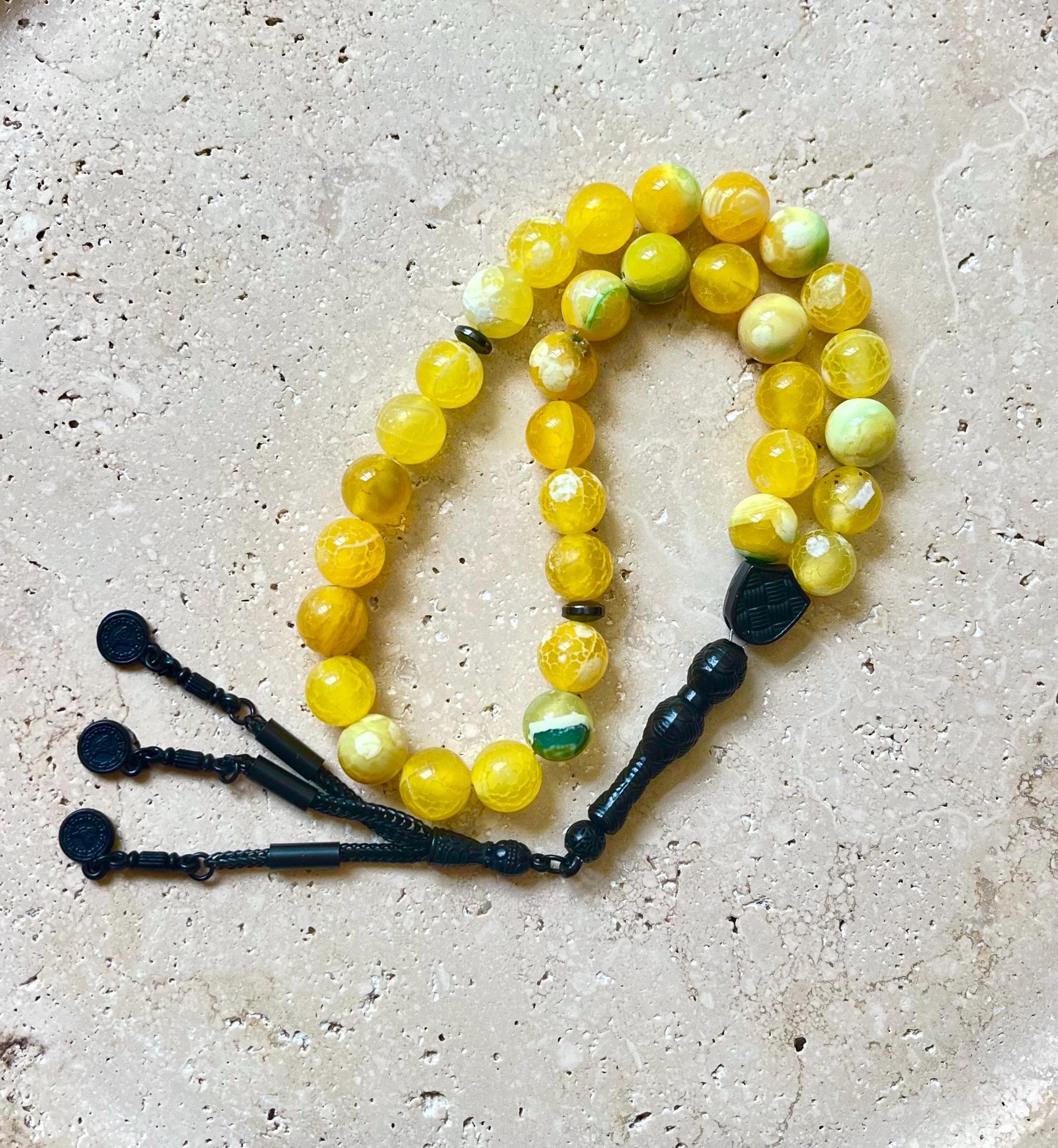 Yellow Crackle Agate Islamic Prayer Beads | 33-Bead Gemstone Tasbih, Muslim Gift - image 3