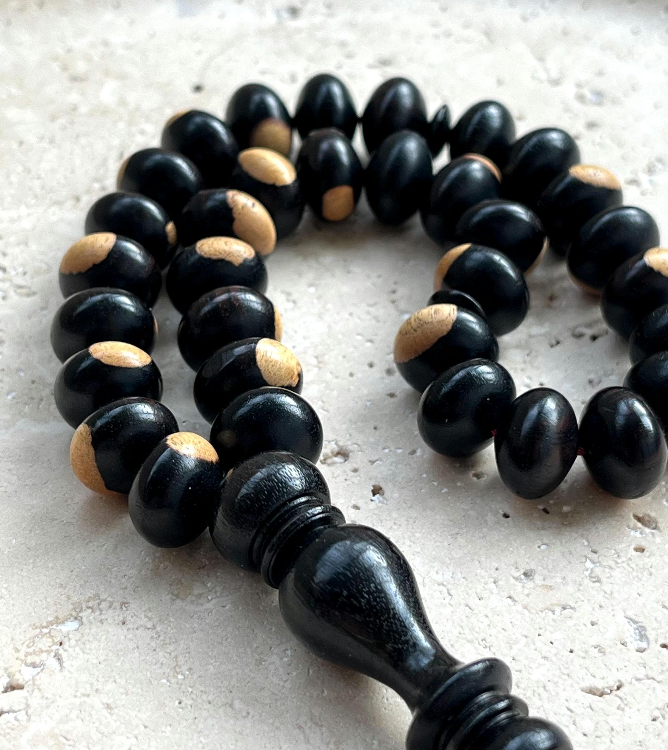 Ebony Wood Islamic Prayer Beads 33 | Hand-Carved Tasbih | 8×12 mm - image 5