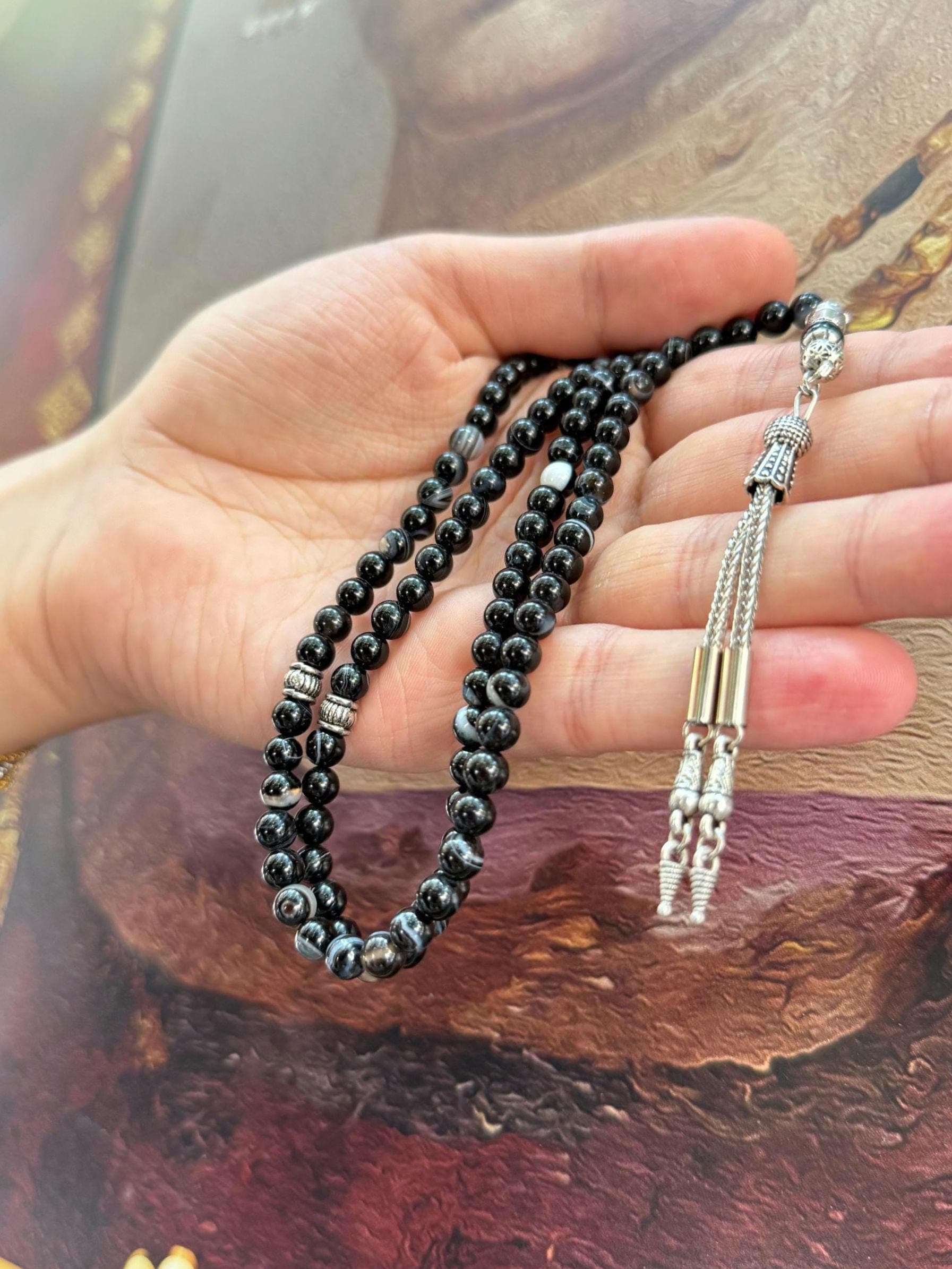 Black Onyx Tasbih | 99 Bead Islamic Prayer Beads | Misbaha - image 5