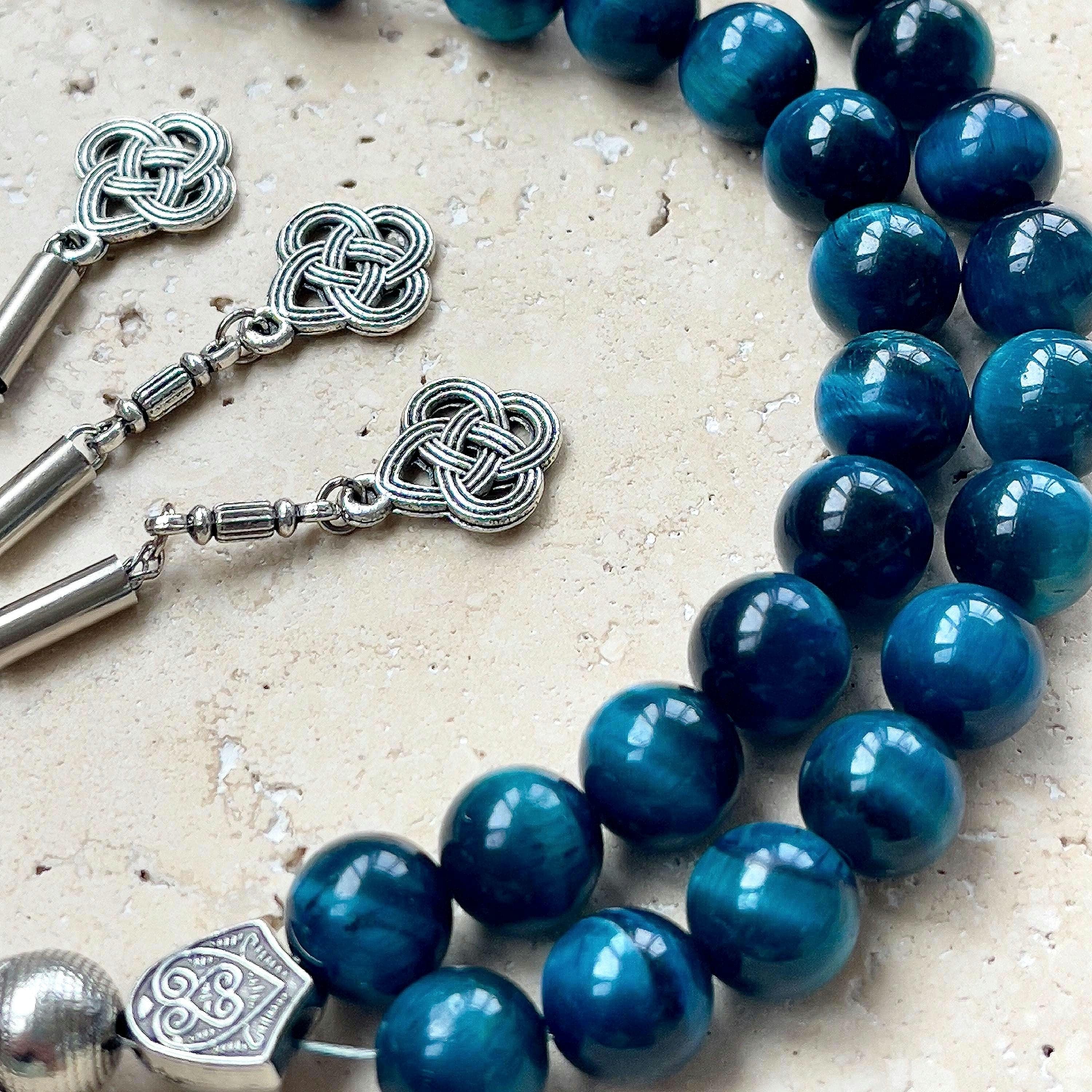 Blue Tiger Eye Islamic Prayer Beads – 33-Bead Gemstone Tasbih | Misbaha | Sibha
