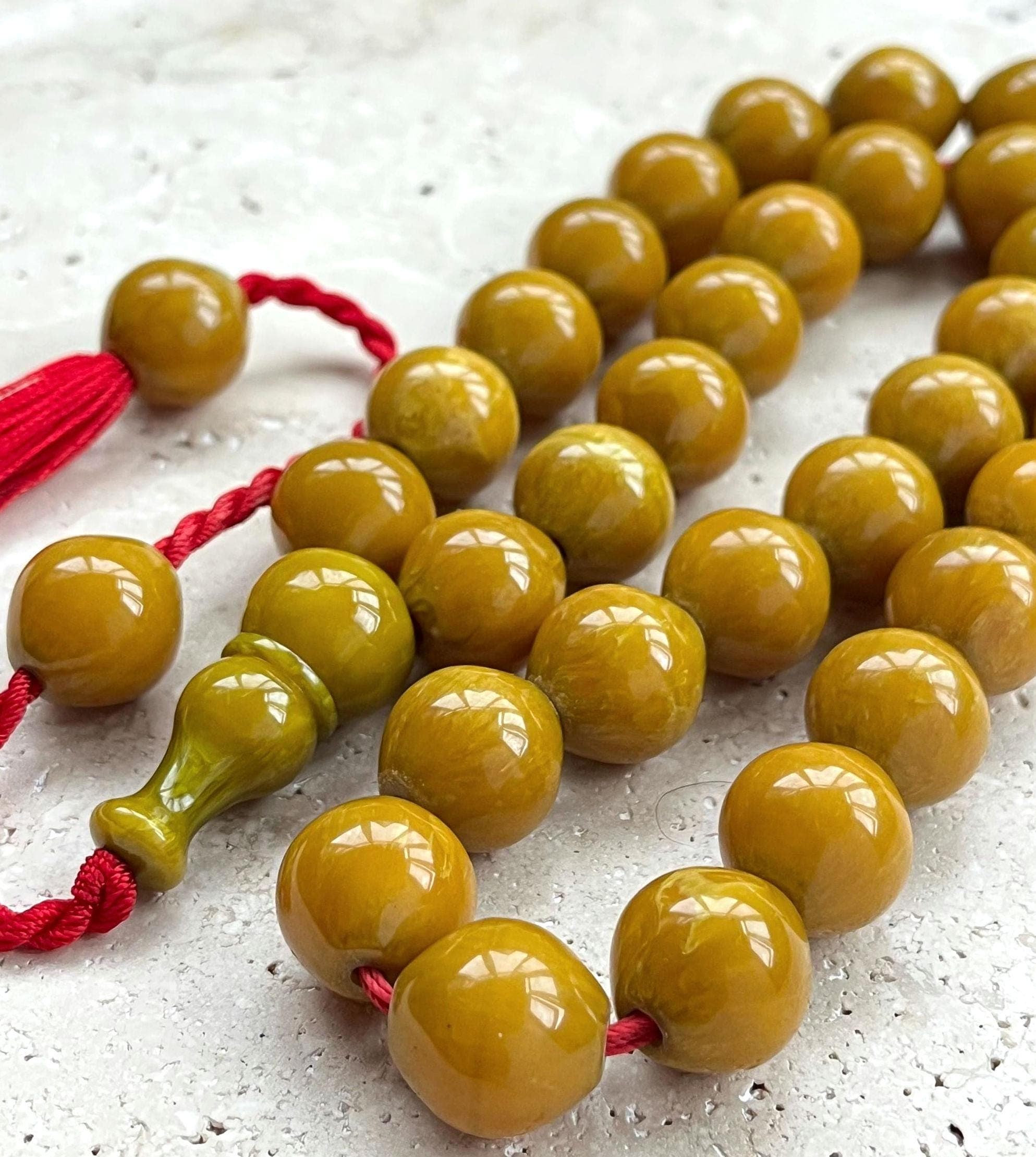 German Faturan Amber Islamic Prayer Beads – 33 Bead Tasbih | 14 mm