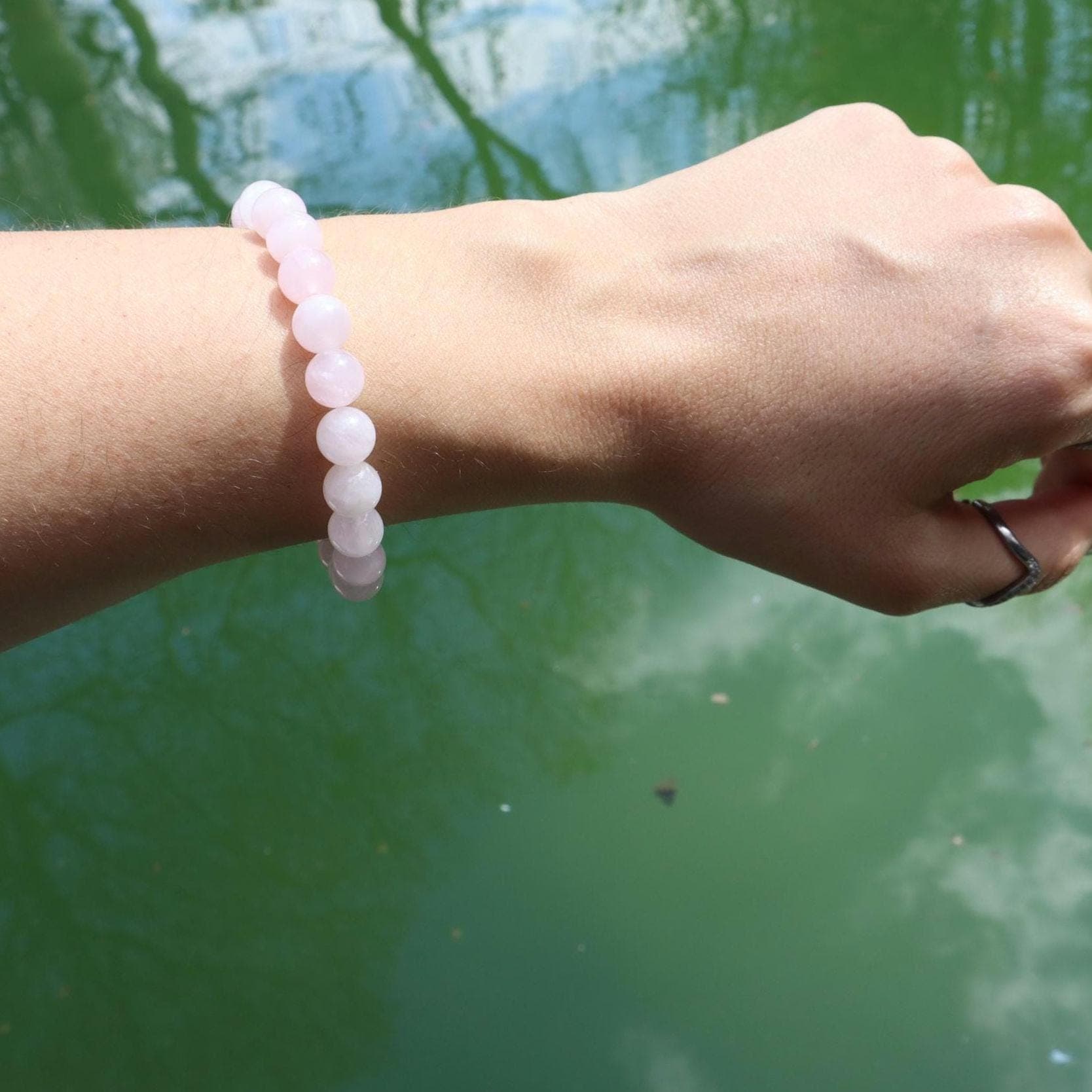 Natural Rose Quartz Beaded Bracelet, 8mm Gemstone, Minimalist Handmade Jewelry - image 4