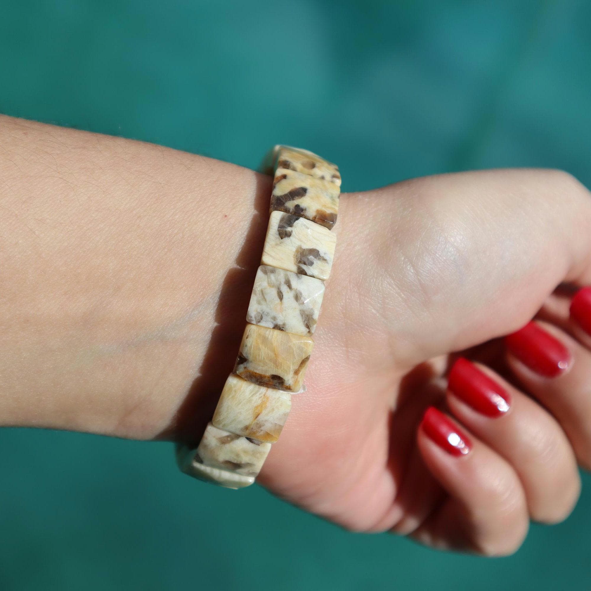 Champagne Moonstone Bracelet Natural Beige Gemstone Beaded Bracelet Minimal Jewelry