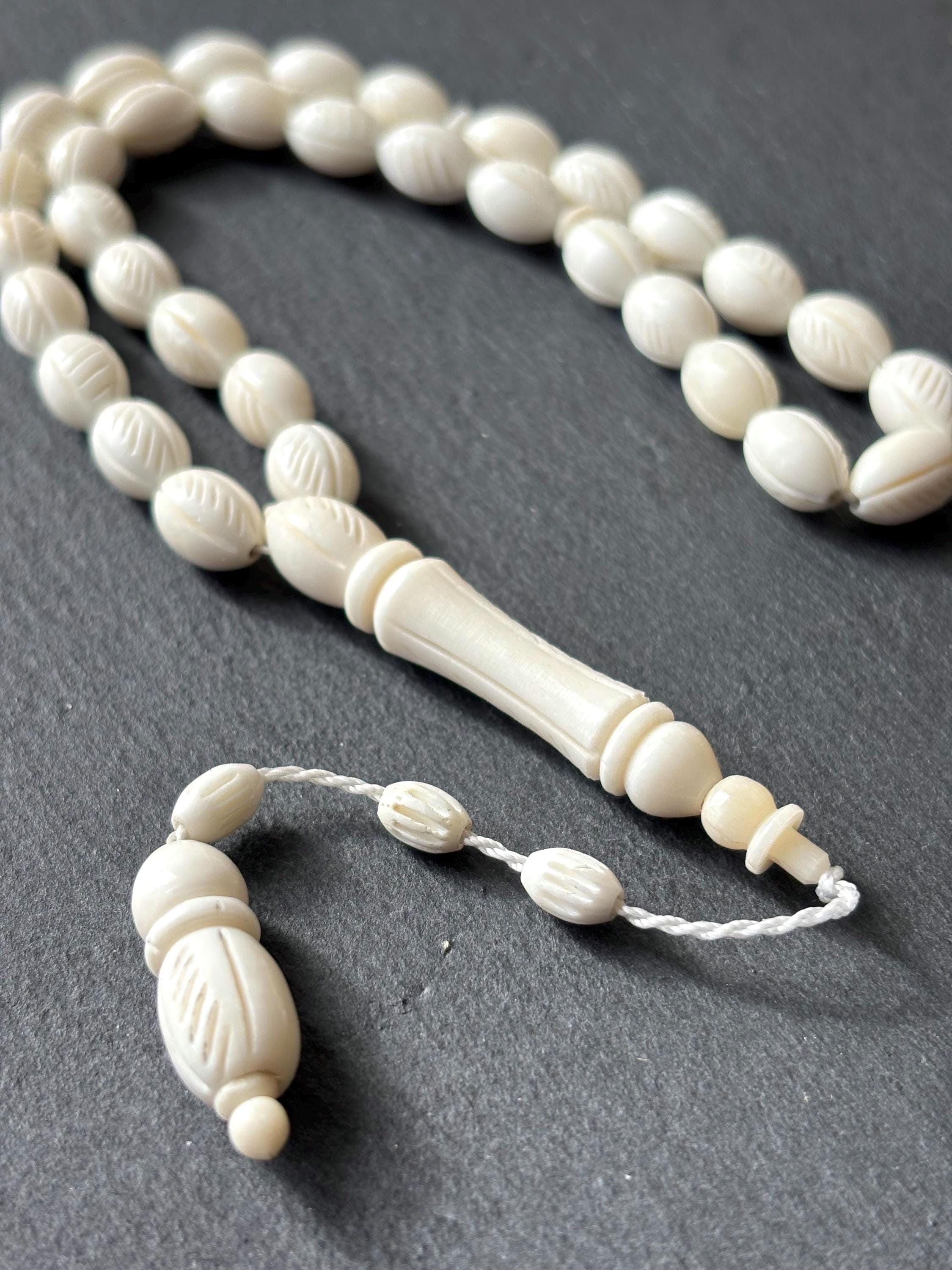 Handcrafted Carved Camel Bone Tasbih | Islamic Prayer Beads | 33 Bead Misbaha | Engraved Muslim Rosary