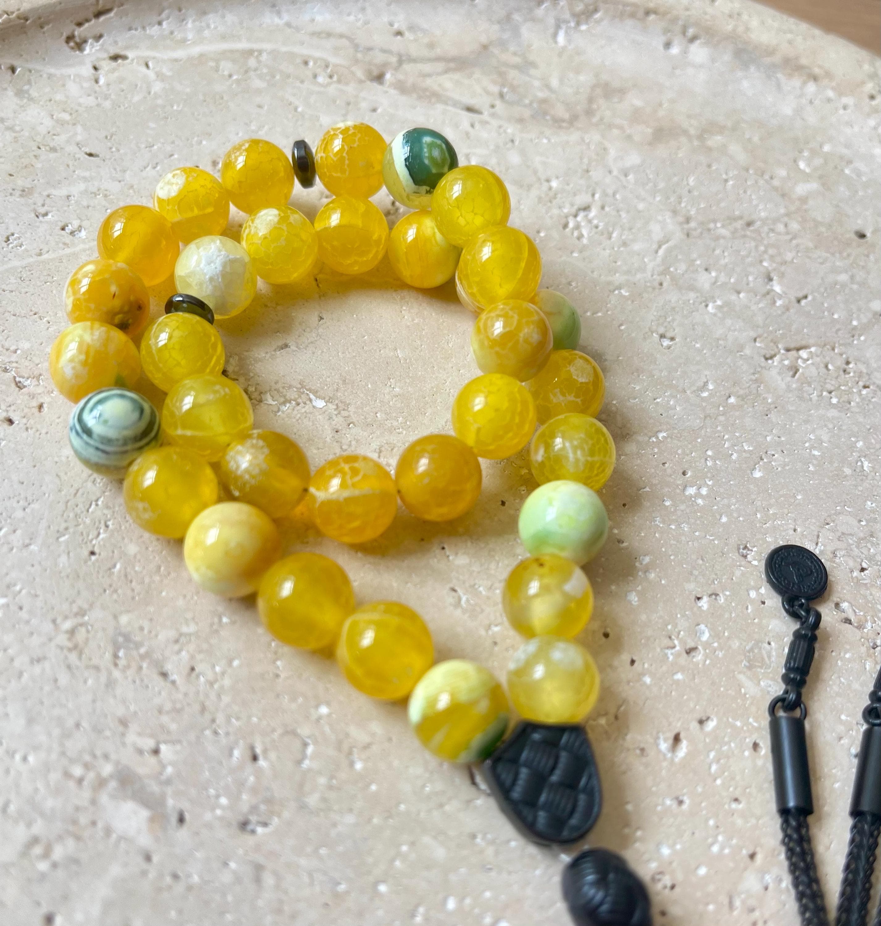 Yellow Crackle Agate Islamic Prayer Beads | 33-Bead Gemstone Tasbih, Muslim Gift - image 5