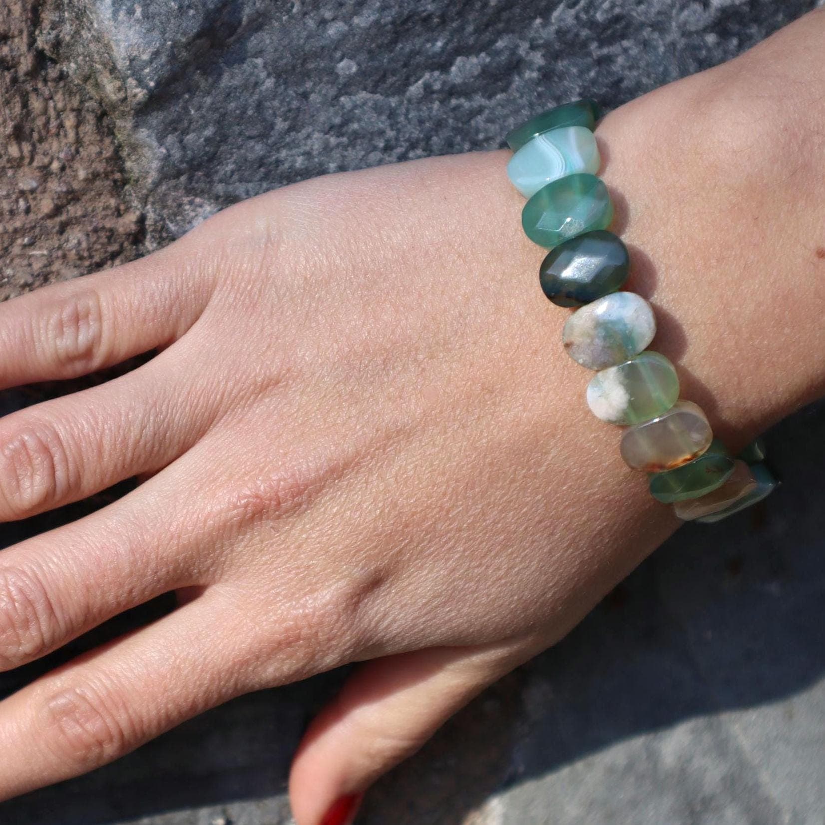 Natural Green Agate Bracelet Elegant Green Gemstone Beaded Jewelry - image 3