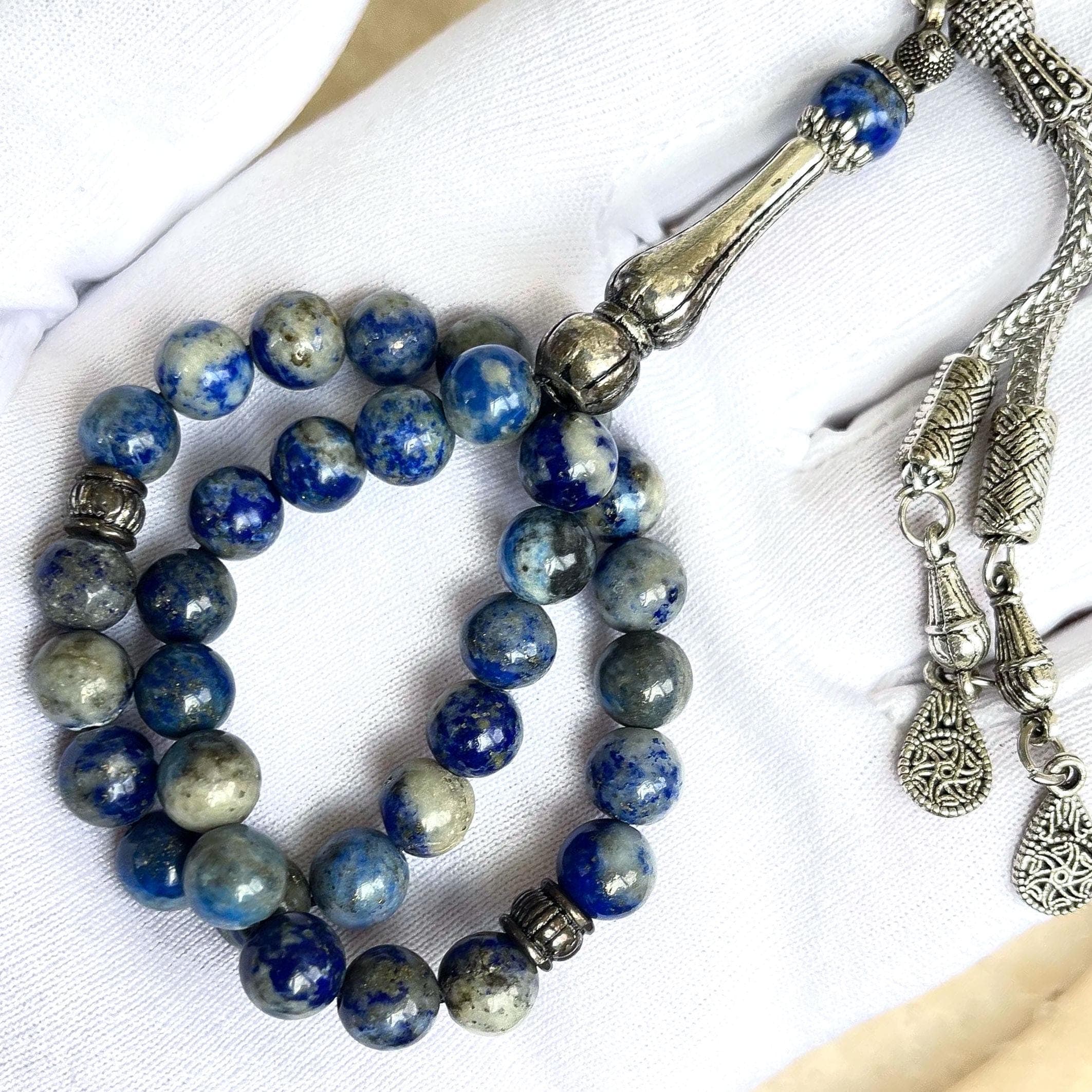Lapis Lazuli Tasbih 33 Beads – Natural Blue Gemstone Islamic Prayer Beads | Handmade Misbaha