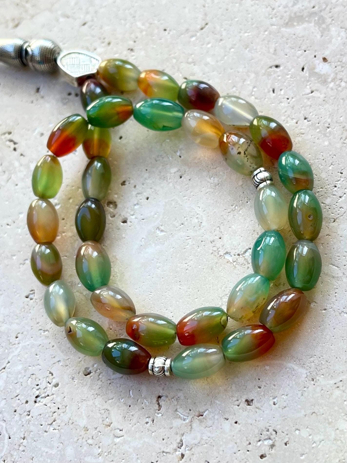 Green Agate Islamic Prayer Beads: Gemstone Tasbih, Muslim Rosary - image 5