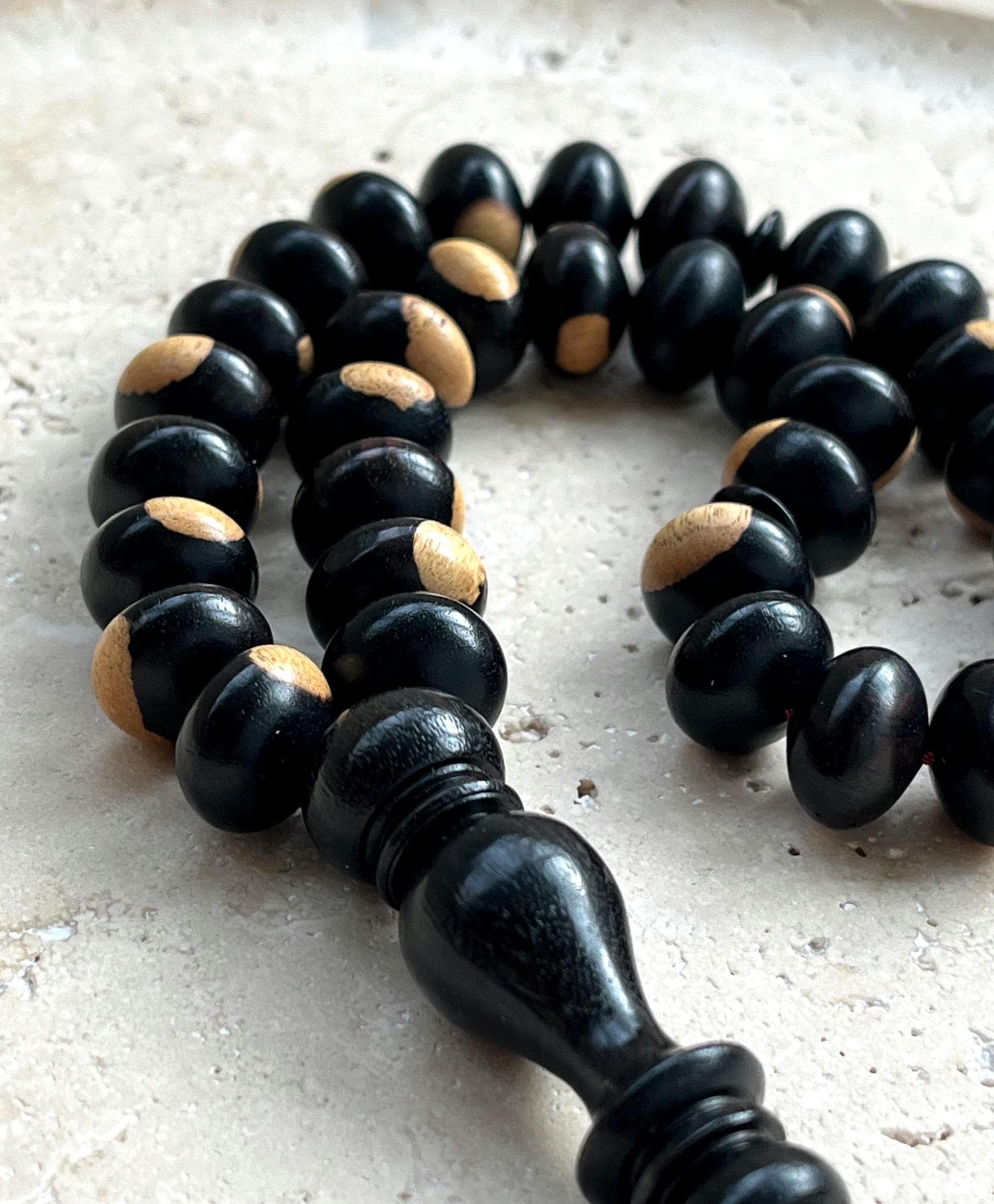 Ebony Wood Islamic Prayer Beads 33 | Hand-Carved Tasbih | 8×12 mm - image 3