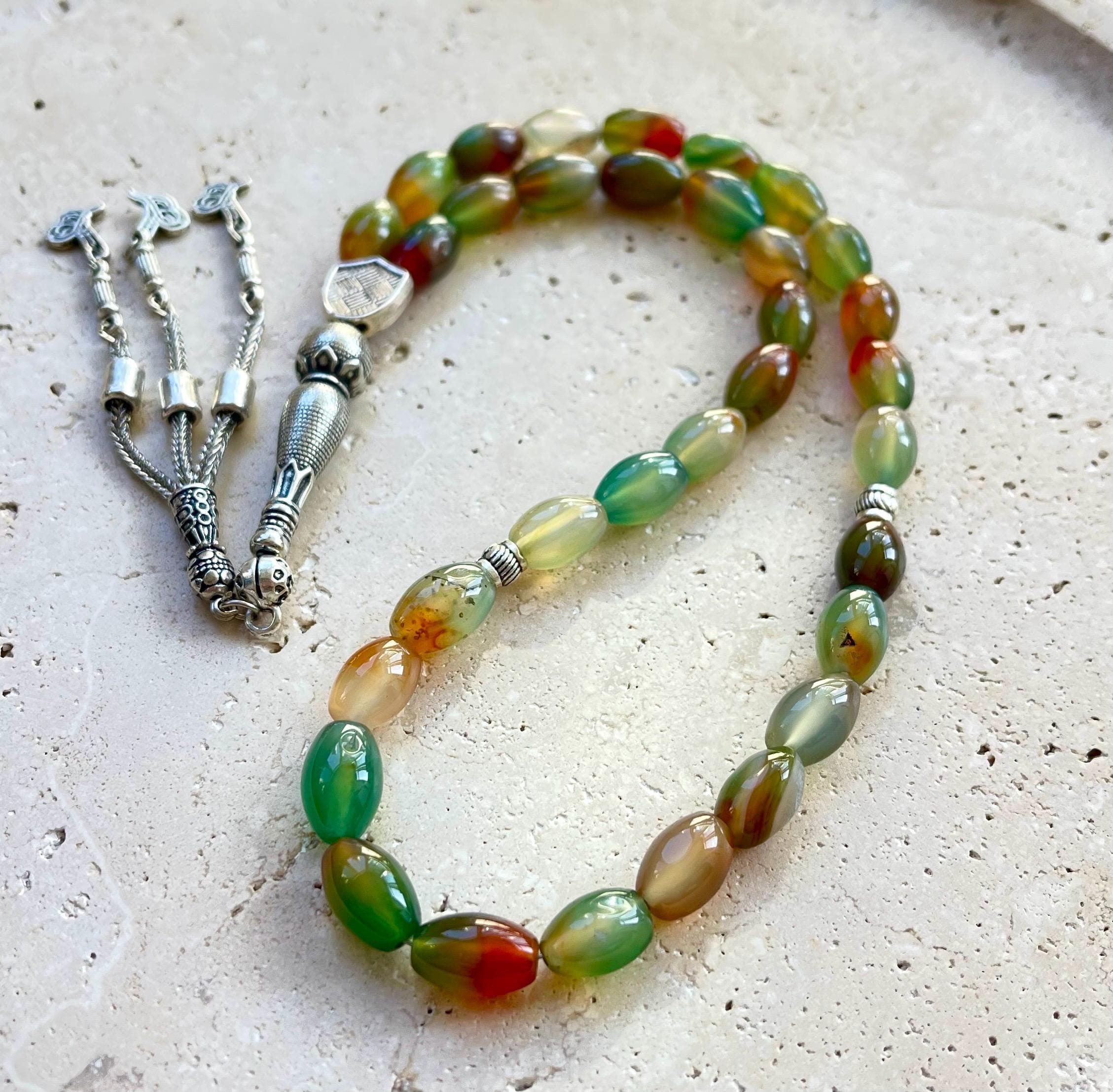 Green Agate Islamic Prayer Beads: Gemstone Tasbih, Muslim Rosary - image 3
